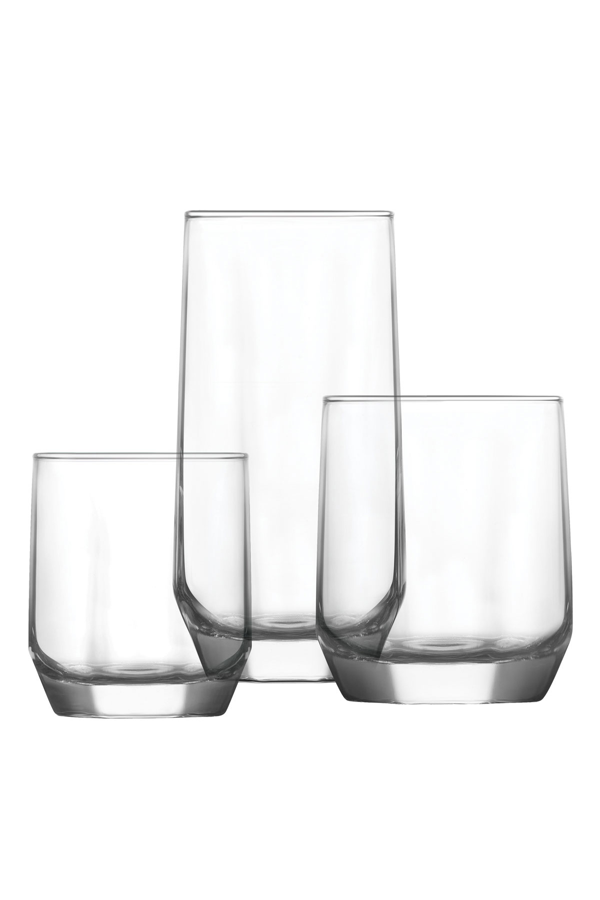 Diamond Glassware Set of 18 (6 Water Glasses, 6 Whiskey Glasses, 6 Soft Drink Glasses)