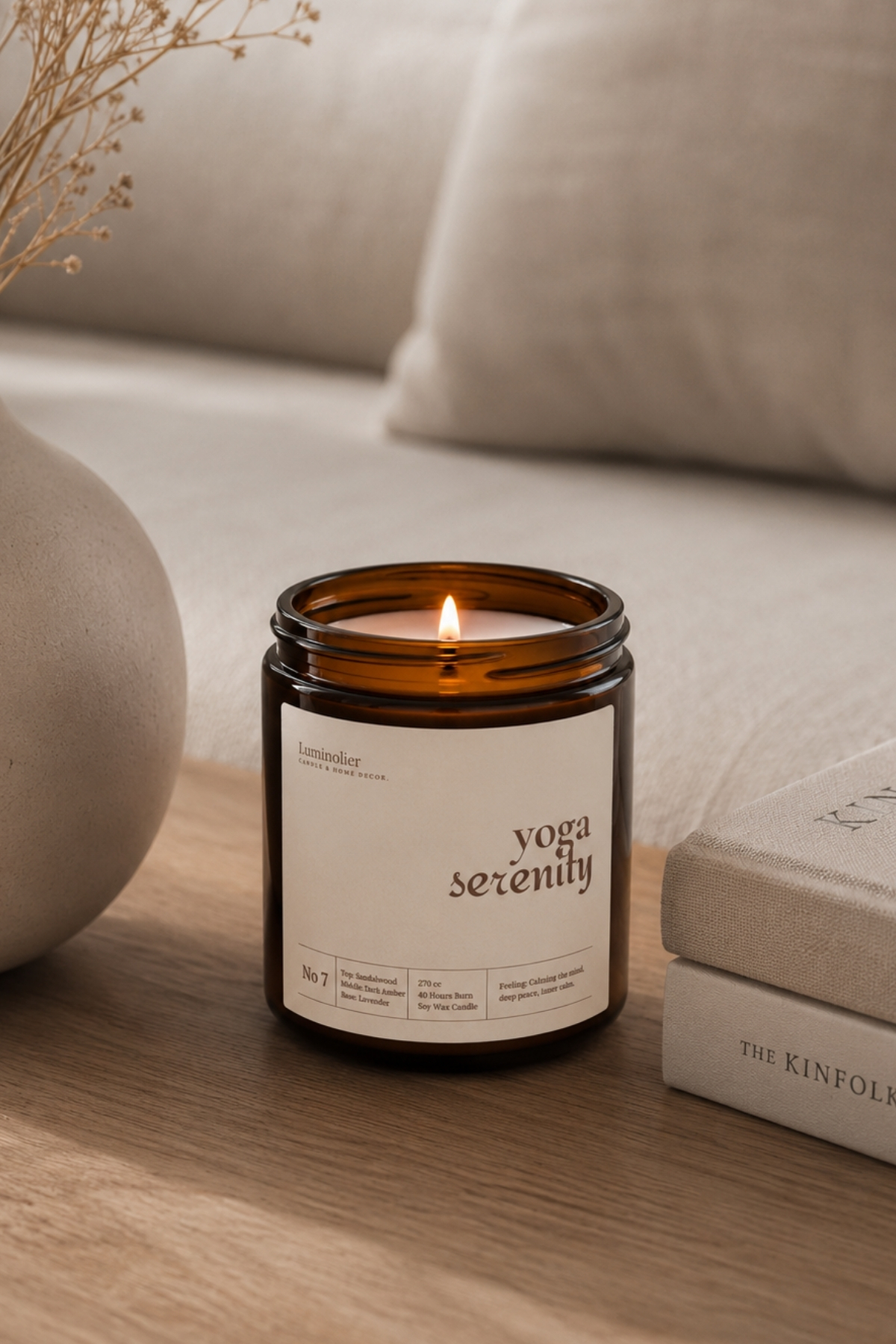 Sandalwood, amber and lavender Scented Candle - 100% Natural Soy Wax Amber Jar Candle - 270cc