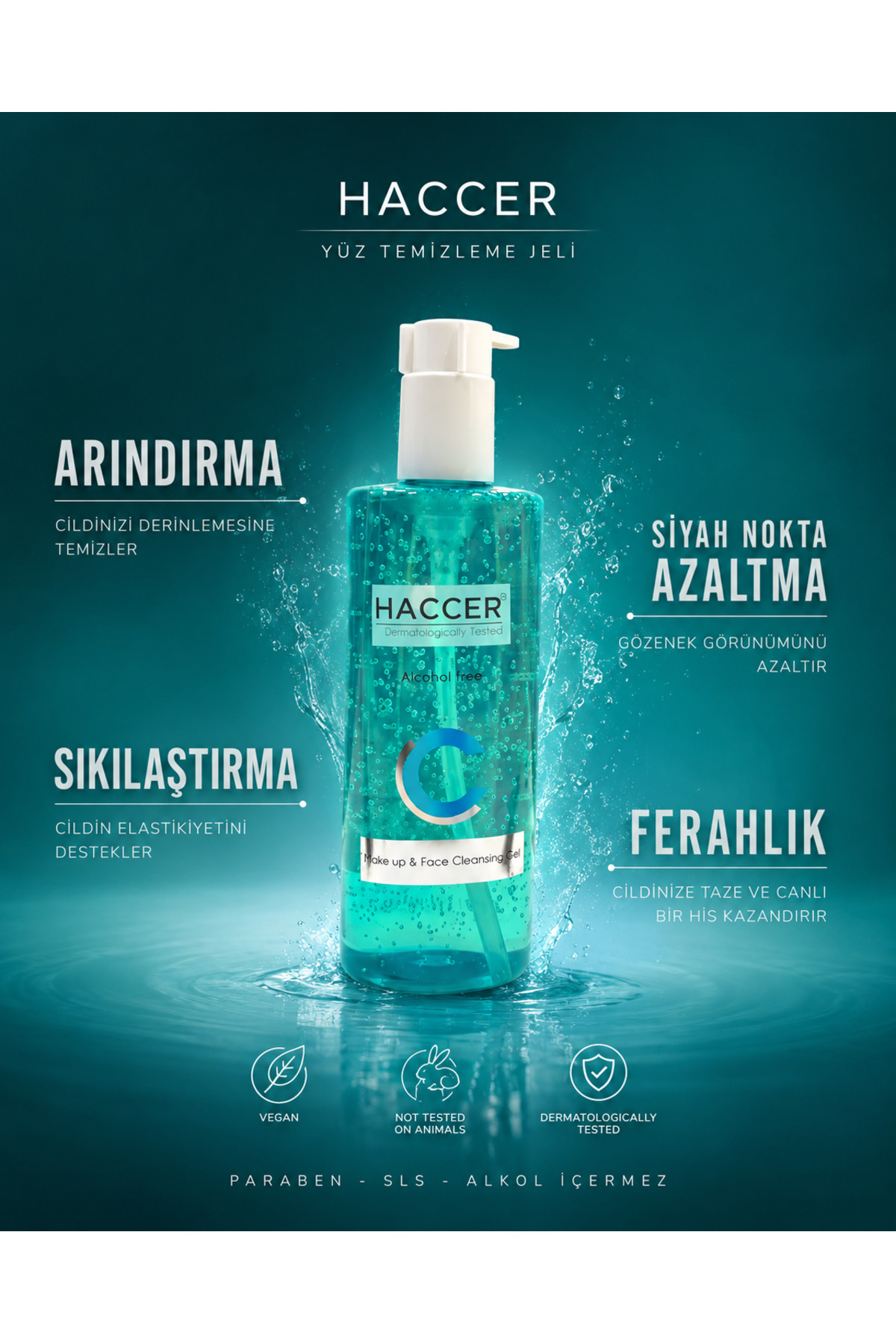 Doğal Yüz Ve Makyaj Temizleme Jeli, Yüz Yıkama Jeli 300 ml Alkolsüz — HFMG001 — تصویر 7 از 8