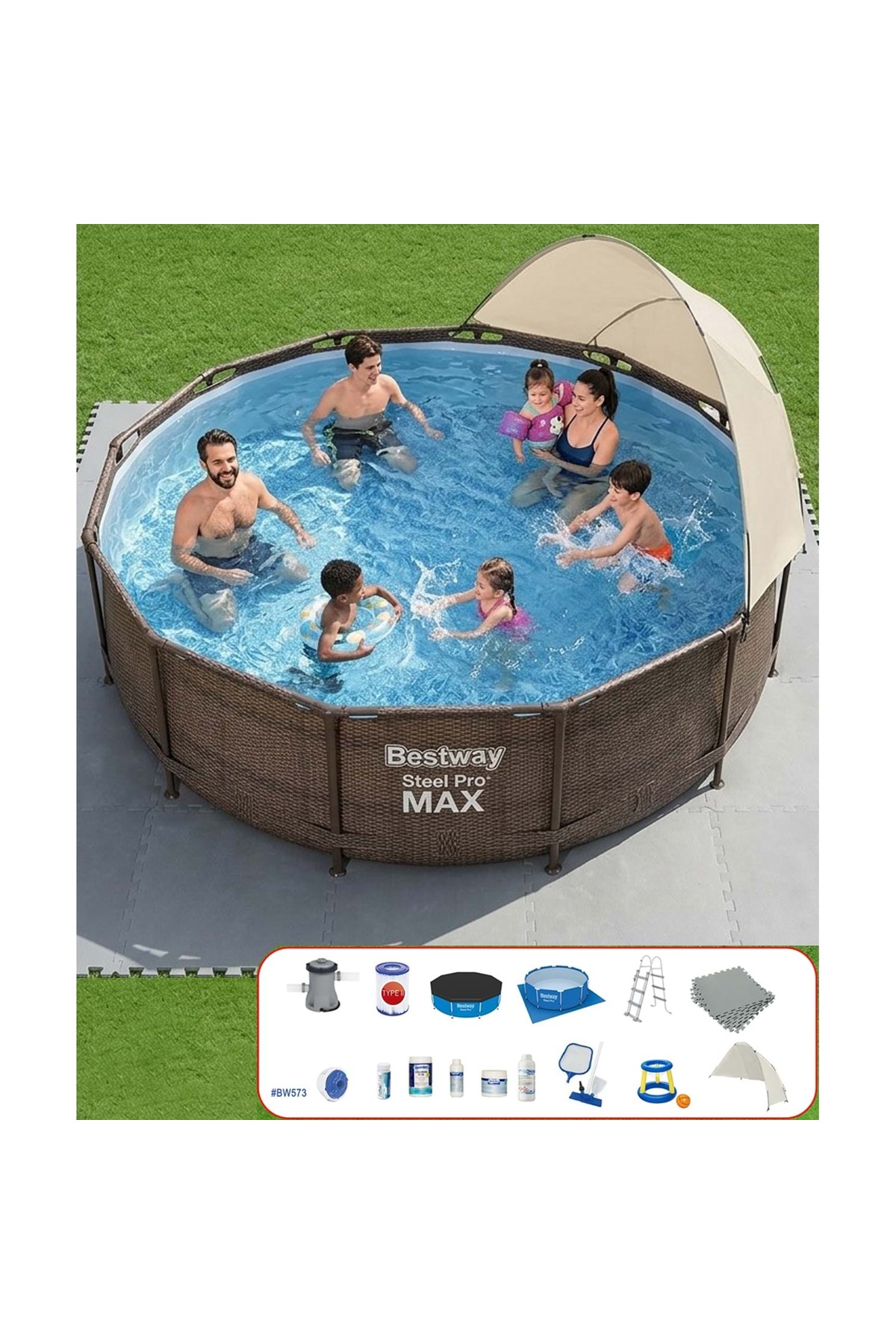 Bestway Yuvarlak Prefabrik Gölgelikli Full Havuz Seti 366x100cm BW573 56709