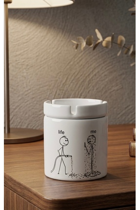 Eylül Design Me vs Life Yazılı Eğlenceli Özel Tasarım Baskılı Seramik Küllük ...
