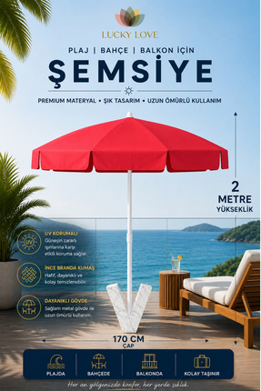 Lucky Love Plaj Bahçe Balkon İçin Şemsiye İnce Branda Kumaş - 2 Metre Yüksekl...