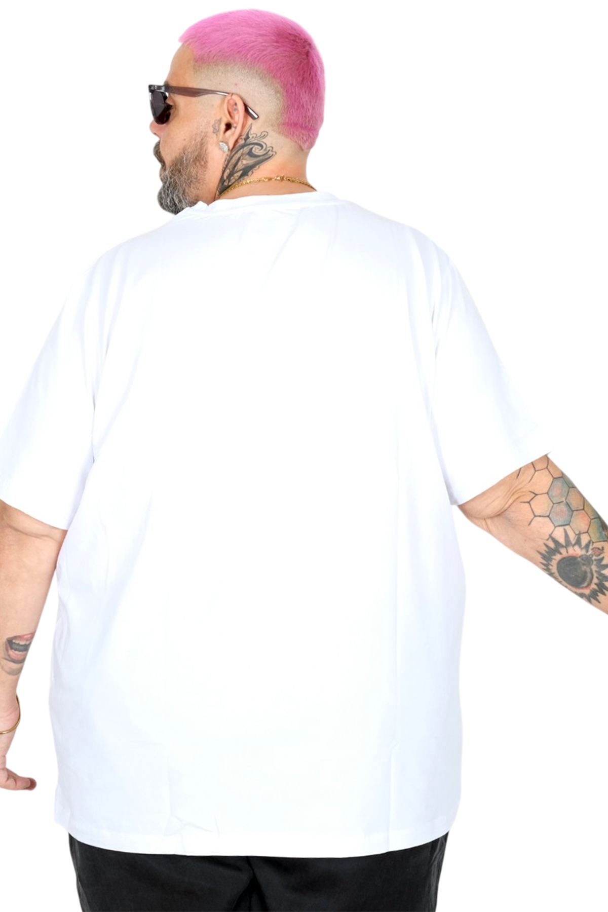 ModeXL Mode XL Büyük Beden Unisex Likralı T-shirt Bisiklet Yaka 20149 Beyaz görsel 4