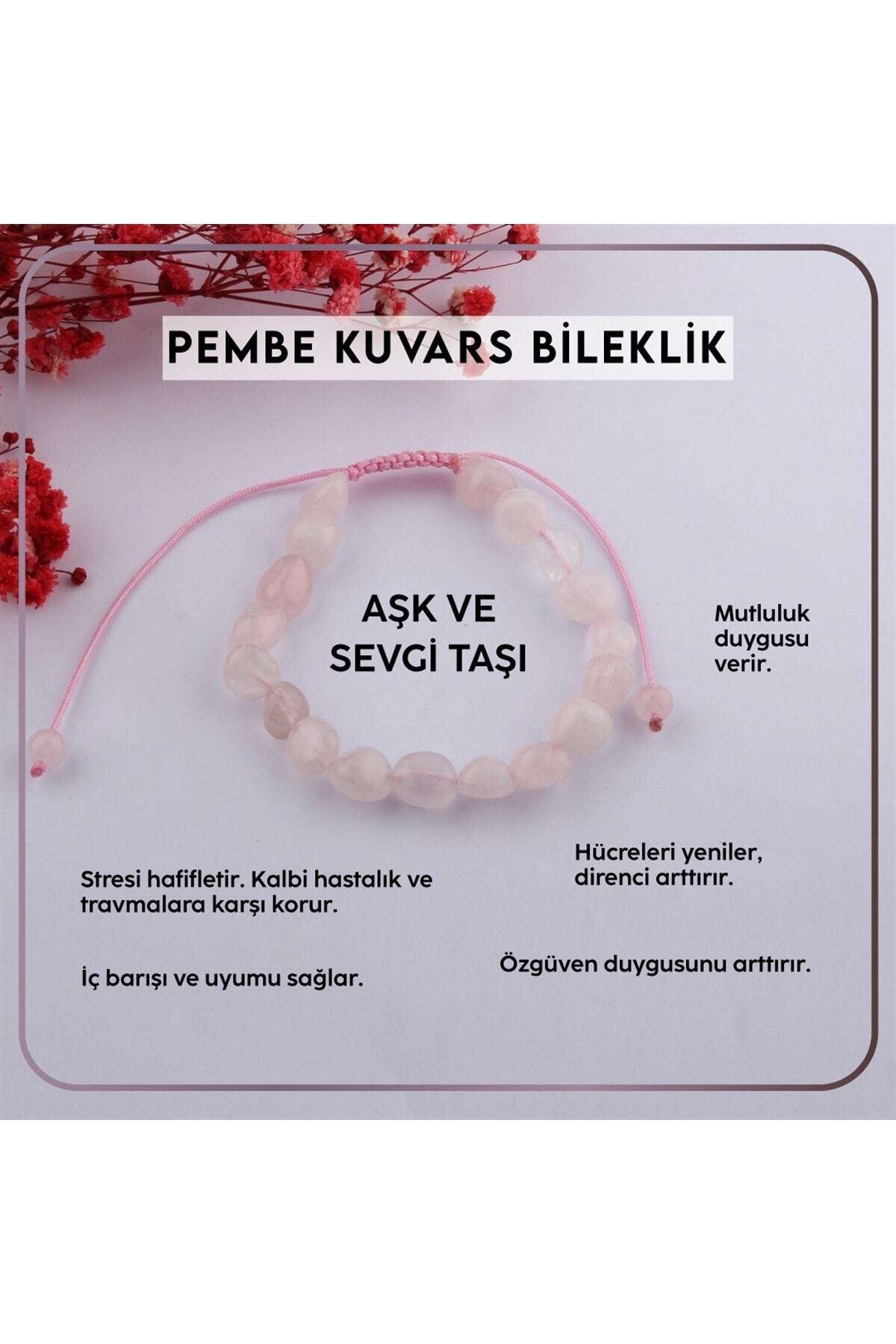 OSMANLI DOĞAL TAŞ Sertifikalı Pembe Kuvars Doğal Taş Bileklik B700 görsel 2