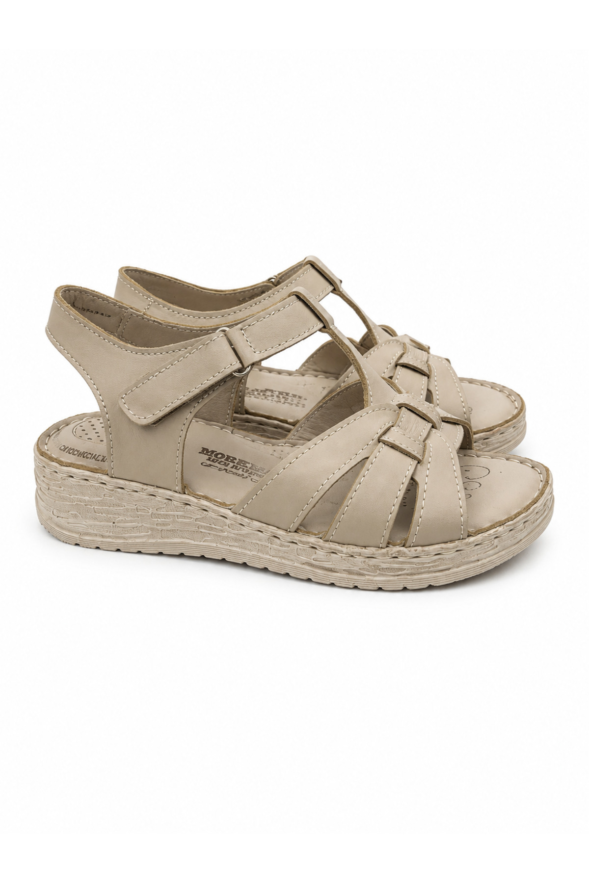 Cooka Shoes %100 Hakiki Deri Kadın Sandalet – Dolgu topuk - Anatomik Taban Günlük Rahat Kullanım – Bej