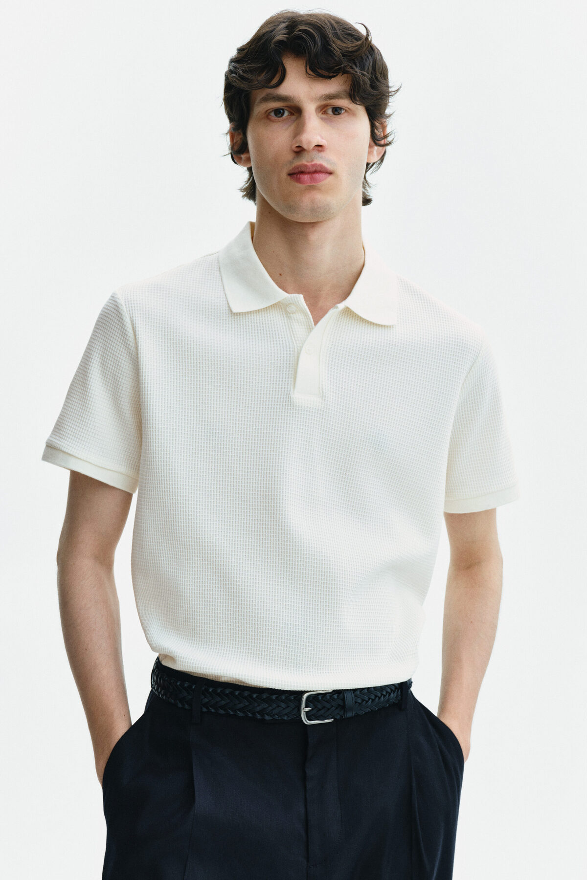 Pirinç Örgülü Polo Tişört Slim Fit