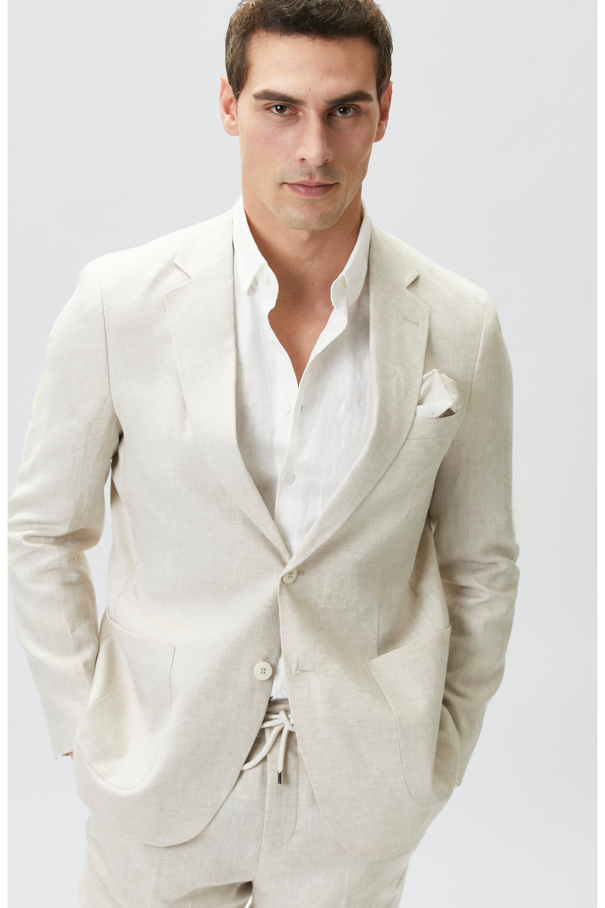 Network Bej Slim Fit Keten Takım