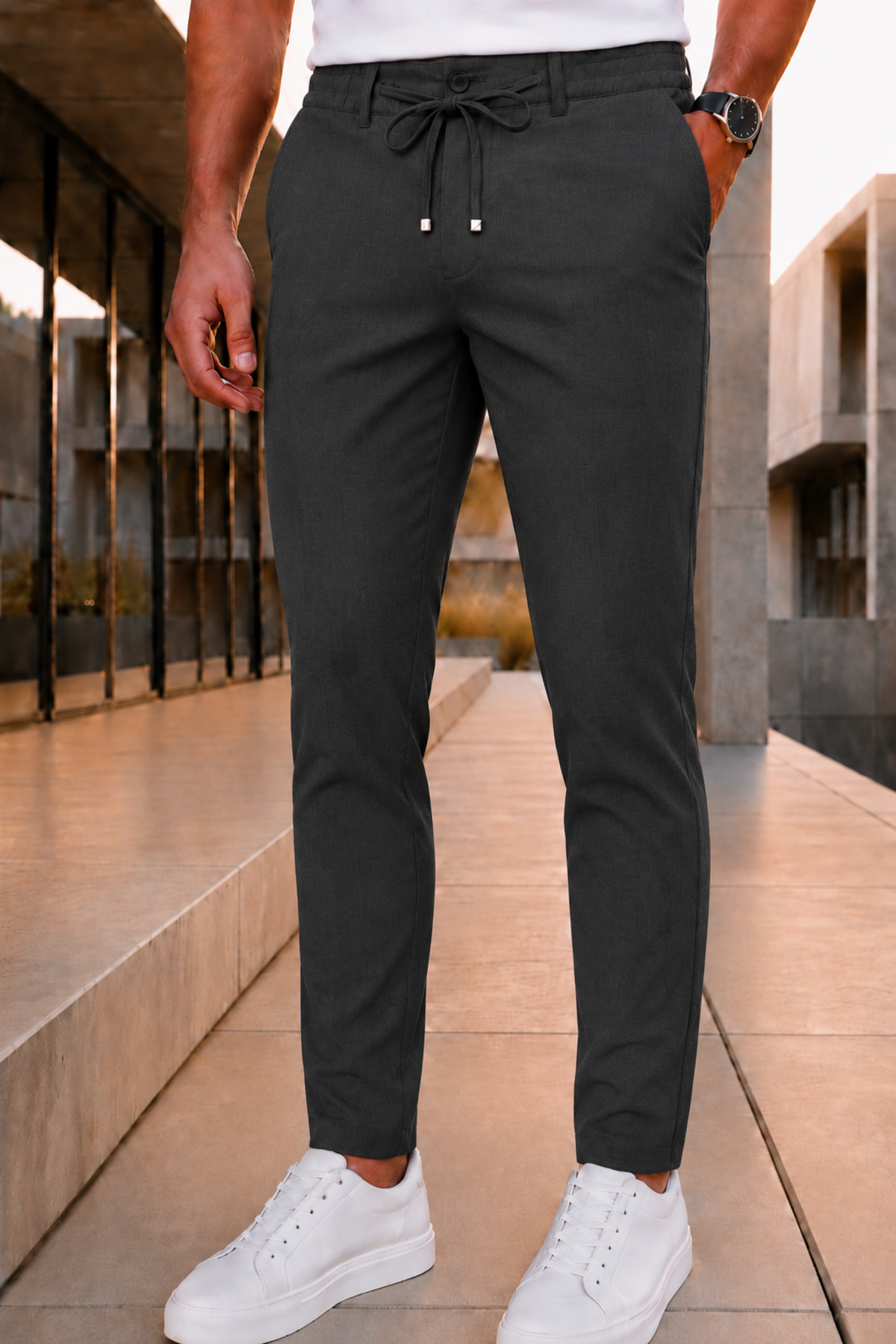 Ser Joven Erkek Antrasit Rahat Kesim Beli Lastikli Bağcıklı Yan Cepli Jogger Kumaş Pantolon
