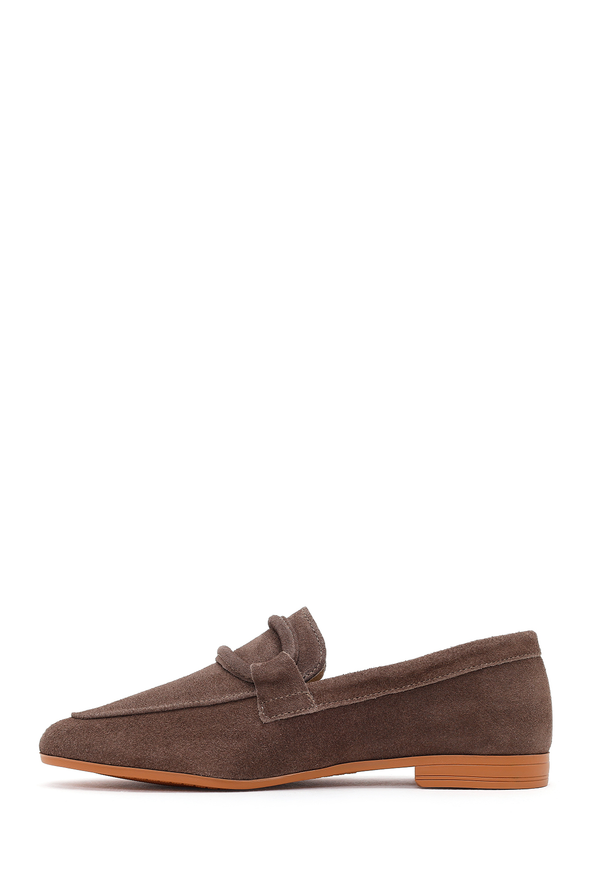 Derimod Kadın Vizon Tokalı Süet Deri Maskülen Loafer 26PFD350110 görsel 3