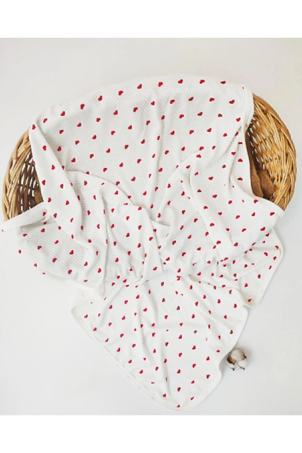 Heart Patterned Ribbed 100% Cotton 80x90 cm Single Layer Baby Blanket