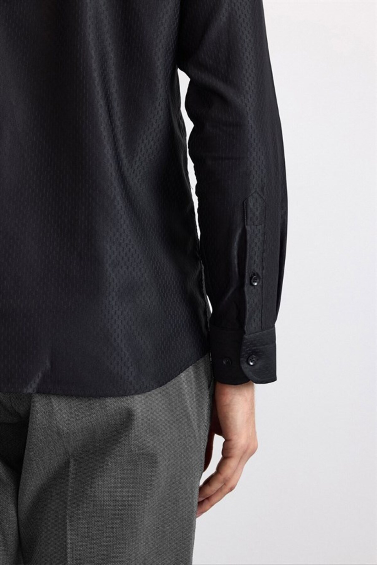Siyah Slim Klasik Yaka Casual Gömlek — مشکی SGM2024700003 — تصویر 3 از 6