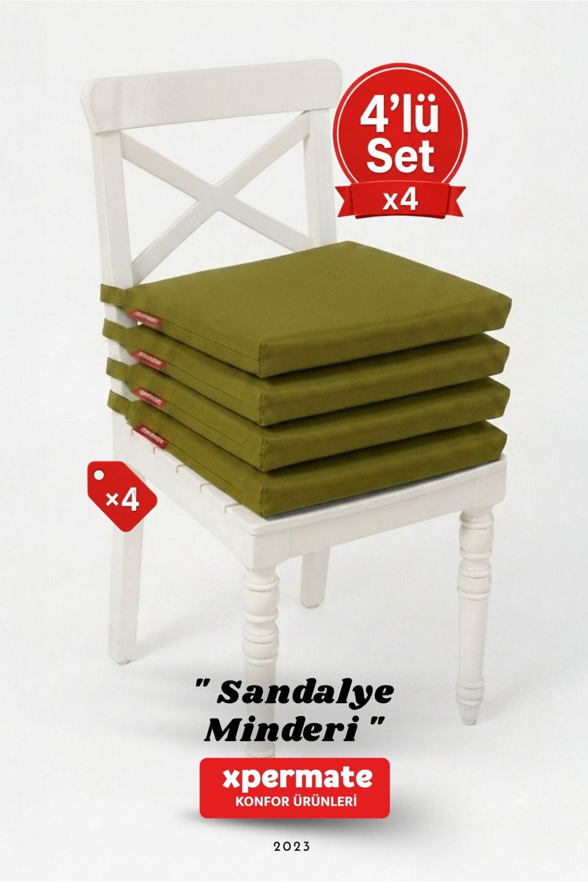 4-Piece Chair Cushion 40x40 Lace-up Zipper Water Repellent Washable Balcony Garden Set Green