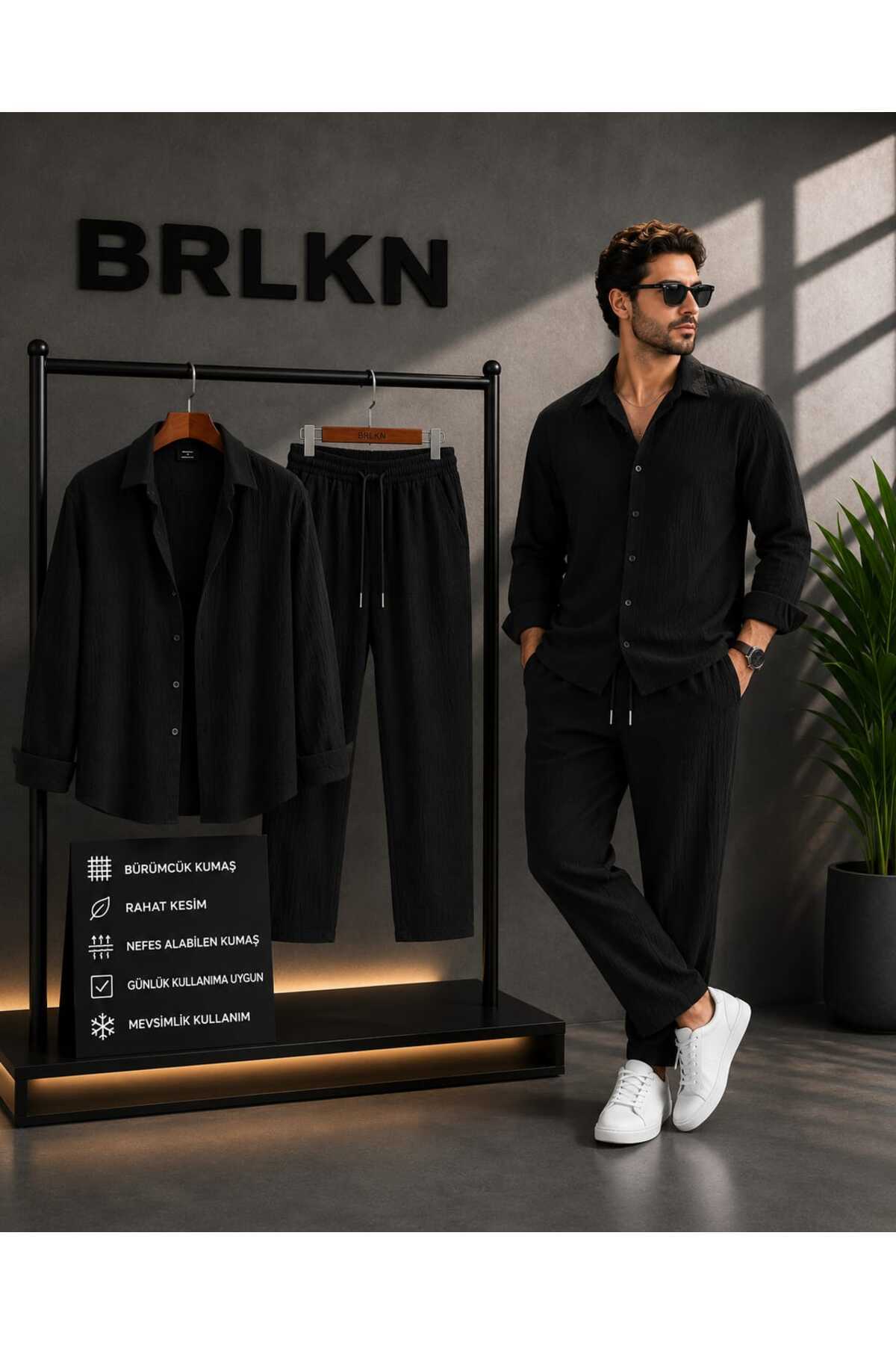 Boyfriend Fit Gofre Kumaş Alaçatı Unisex Bürümcük gömlek Eşofman Takımı — رنگارنگ BRLKNALAÇATI