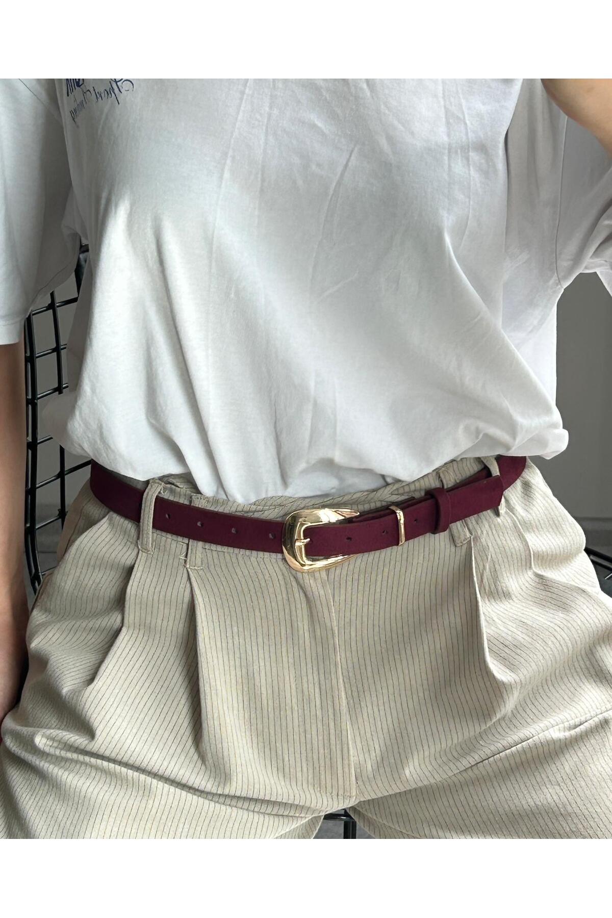 Jewel Plain Pattern Suede Women Gold Buckle Belt Jacket Belt Dress Belt Pants Belt