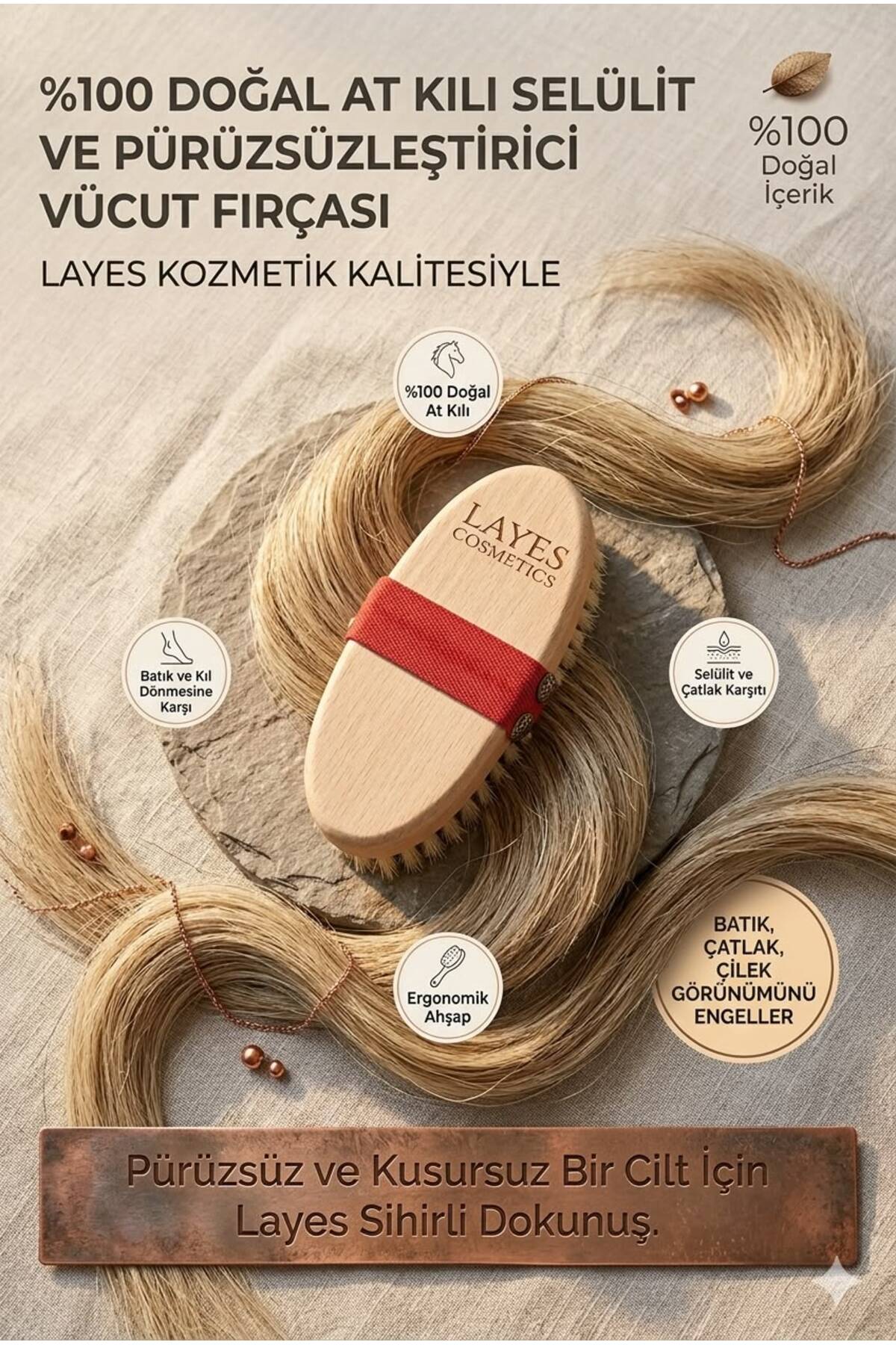 %100 Doğal At Kılı Selülit Fırçası Batık Ve Çatlak Karşıtı (SAKLAMA KESESİ HEDİYELİ) — LayesDoğalAtKılı — تصویر 3 از 7