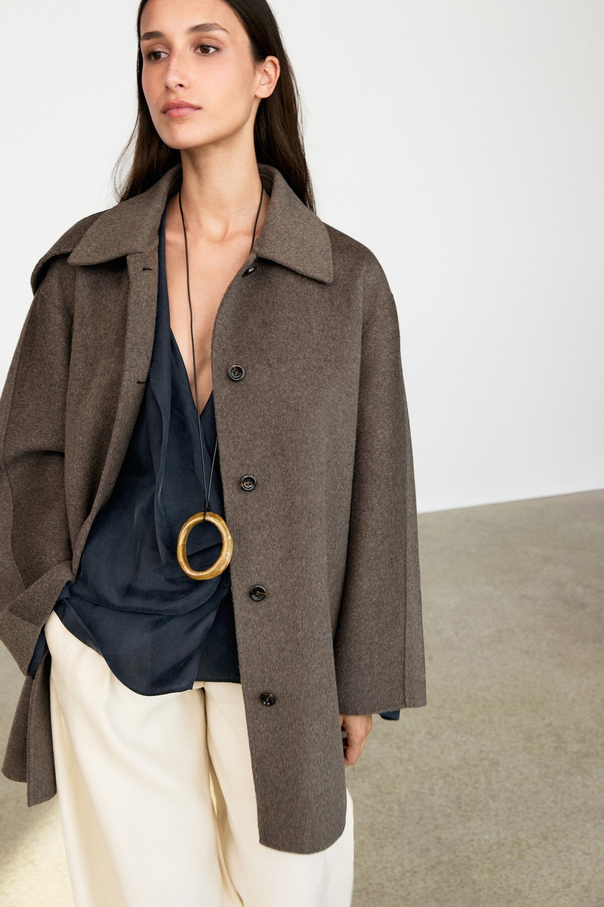 Massimo Dutti Melanj yün karışımlı kaban görsel 2