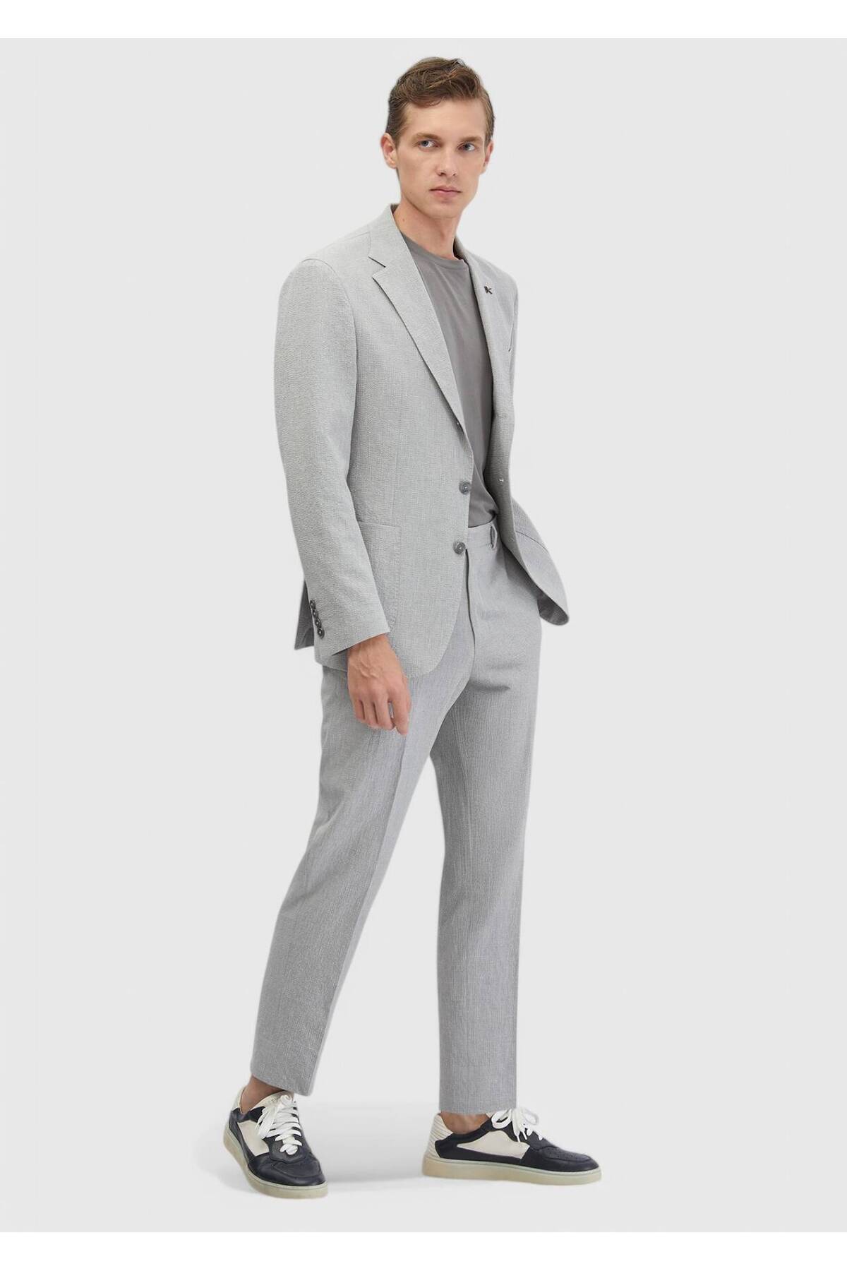 Açık Gri Desenli Zeroweight Slim Fit Pamuk Karışımlı Takım Elbise — رنگارنگ 163252 — تصویر 3 از 7