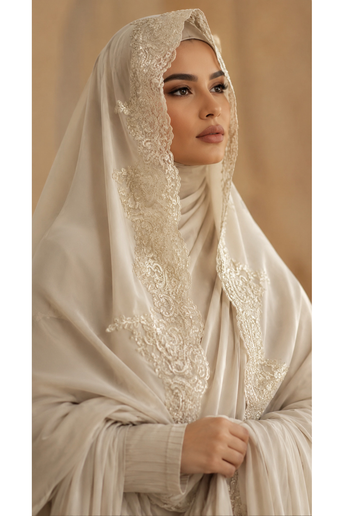 Paciqa Fransız Dantelli Şifon Gelin Şalı Nikah Düğün Mevlüt ve Lohusa İçin Özel Tasarım Beyaz Şal