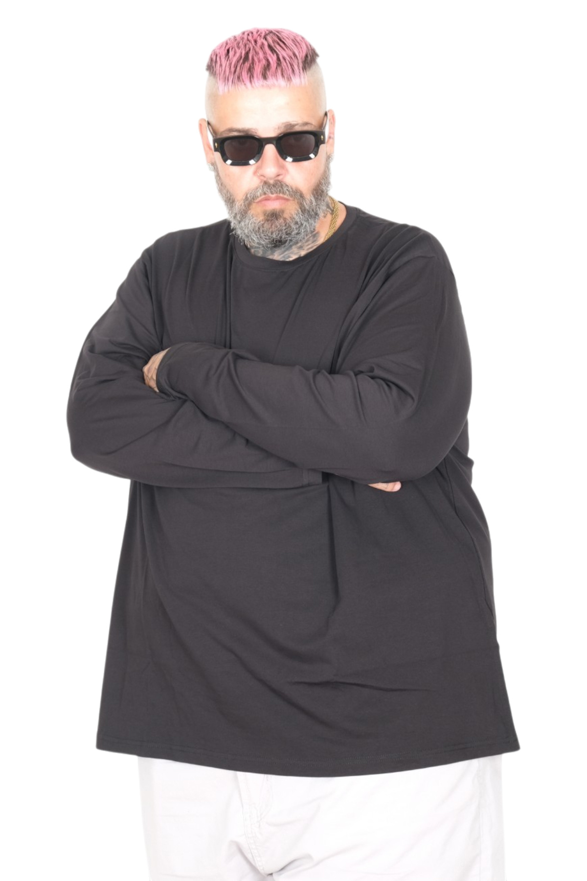 ModeXL Mode XL Büyük Beden Erkek Tshirt Likralı Bisiklet Yaka 20102 Siyah görsel 4