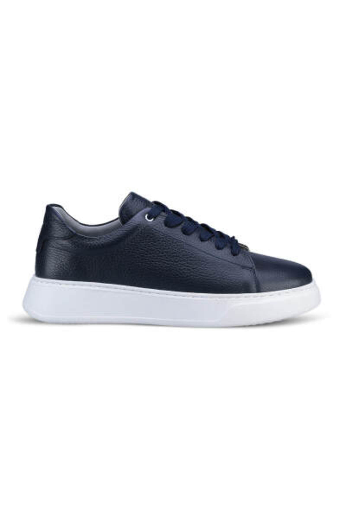 Hatemoğlu Erkek Lacivert %100 Deri Esnek Taban Bağcıklı Casual Ayakkabı Sneaker görsel 5