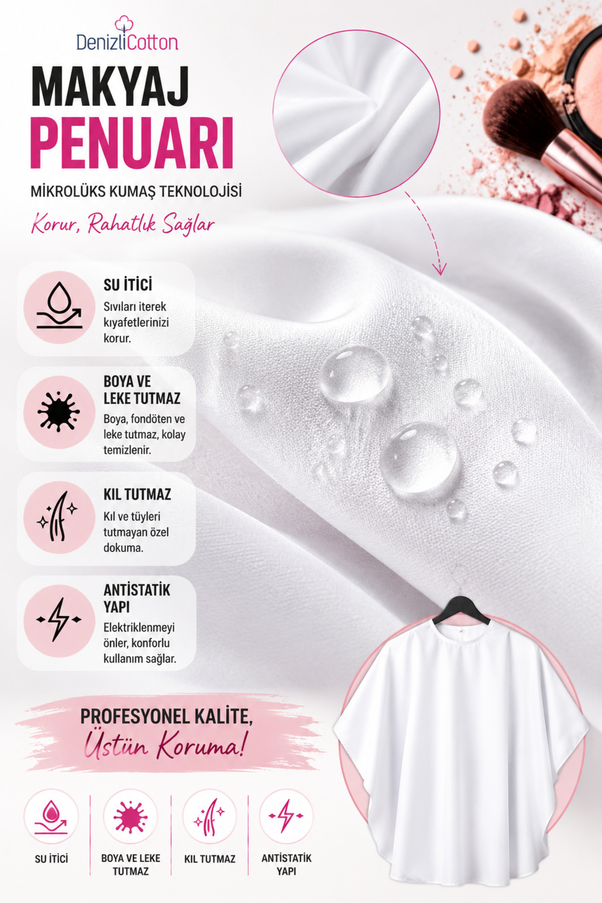 Makyaj Penuarı Su İtici Boya ve Leke Tutmayan Kıl Tutmaz Profesyonel Kullanım Beyaz — TYC8NOYJWN169965684859517 — تصویر 3 از 5