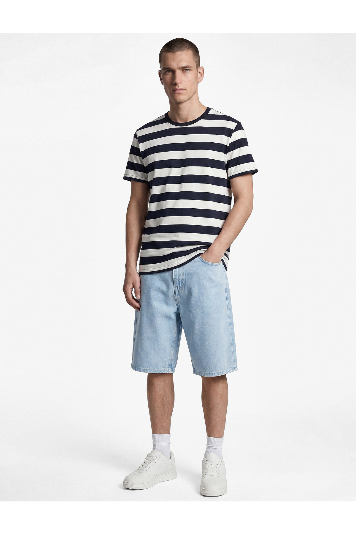 Koton Normal Bel Pamuklu Bermuda Straight Fit Jean Şort