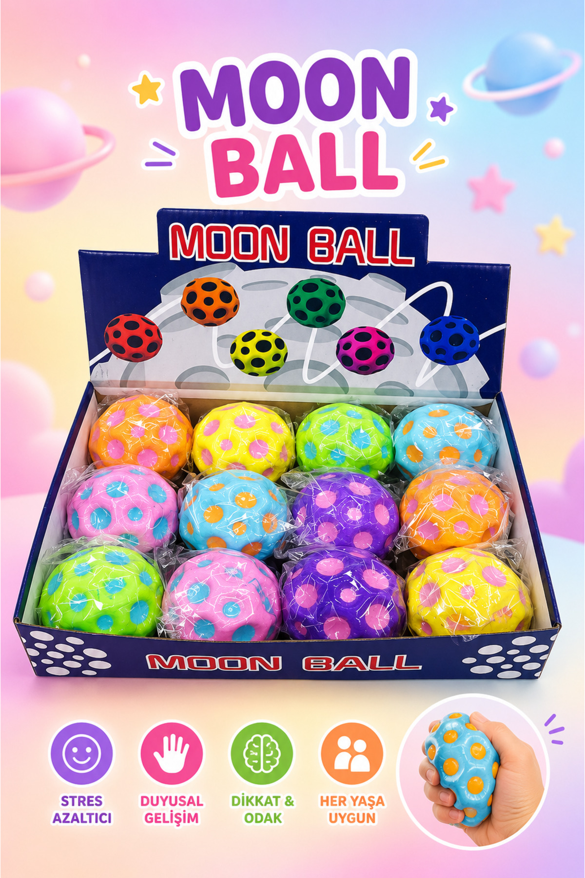 MİNGODAN Zıplayan Top Anti Stres Esnek Top Bounce Moon Ball 1 Adet