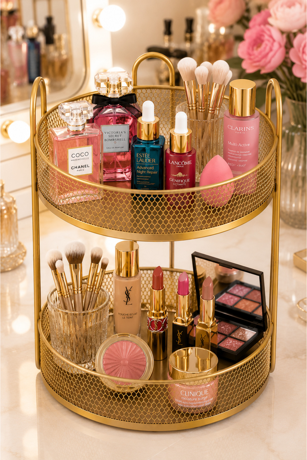 Star Bathroom,Makeup-Jewelry Multi-Purpose Organizer 2-Tier Service Serving Tray treats -Antique Makeup Material Organizer Shelf
