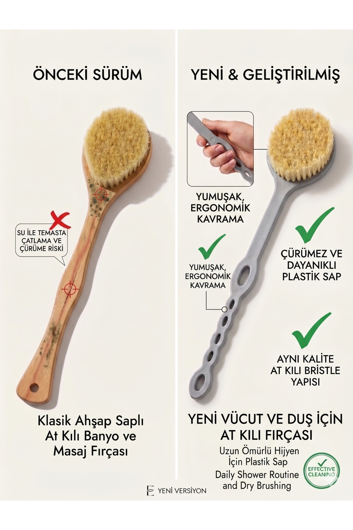 At Kılı Fırça, Saplı Fırça, Selülit Fırçası, Vücut Fırçası Duş Fırça Tek Parça 43 cm — aksf-043 — تصویر 5 از 7