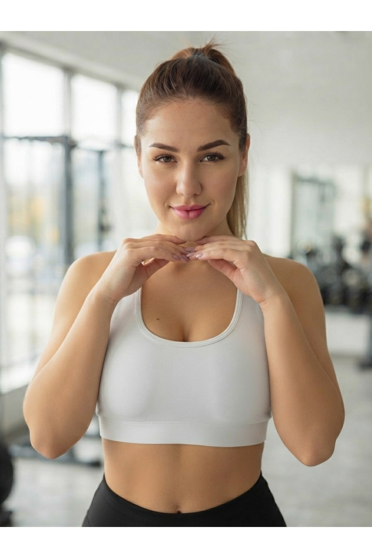 MİSTİRİK Parina Model Düz Sporcu Sütyeni Basic Kalın Askılı Pedli Crop Günlük Comfort Plus Beyaz Renk görsel 6
