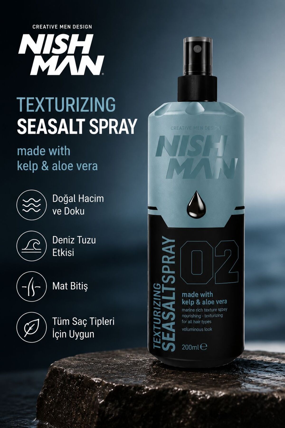 NISHMAN Deniz Tuzu Saç Spreyi 200 ml – Hacim, Doku ve Doğal Görünüm — NGSS2