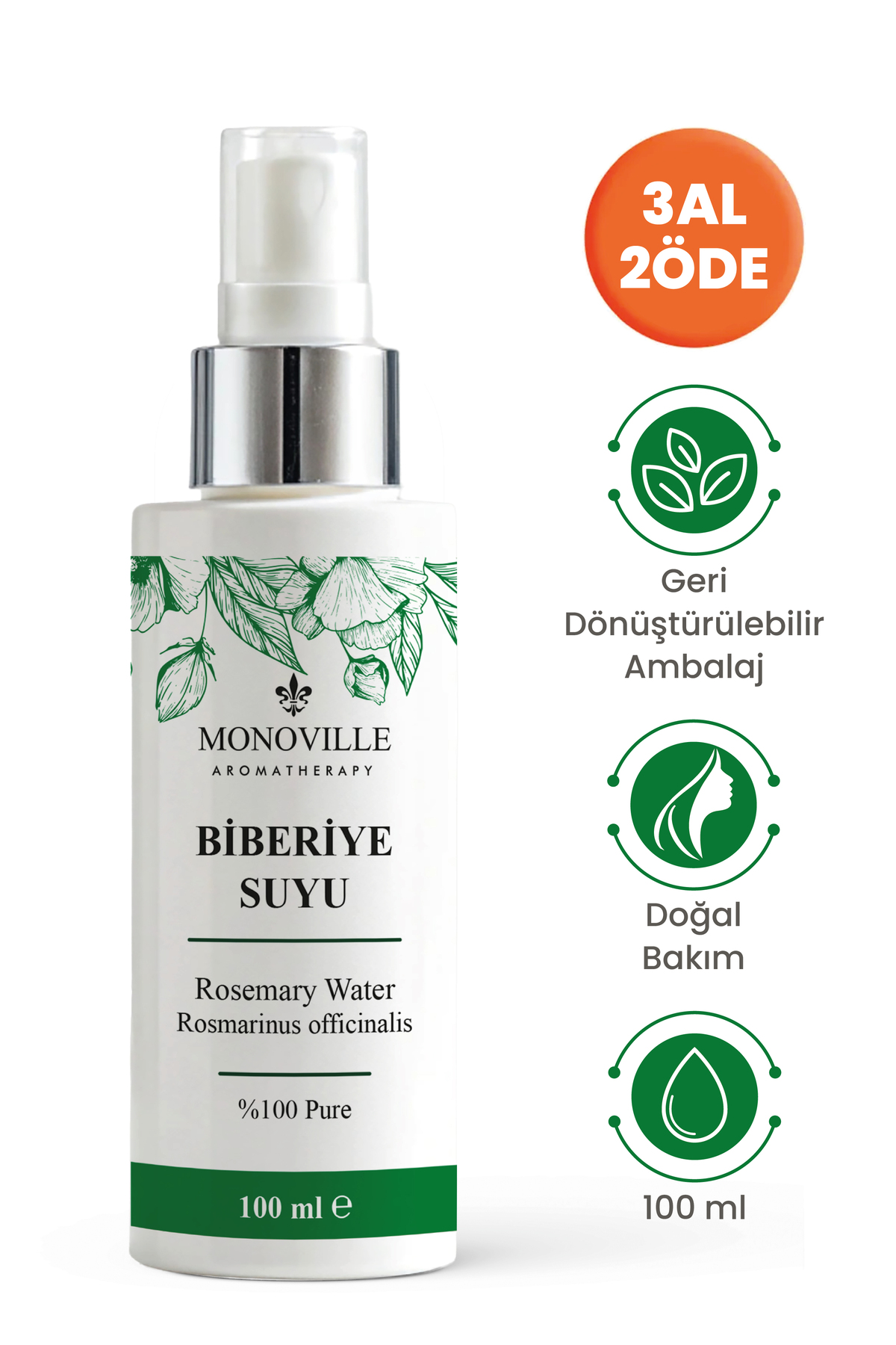 Monoville Biberiye Suyu 100 ml Sprey Başlıklı (Rosemary Water) — FW02