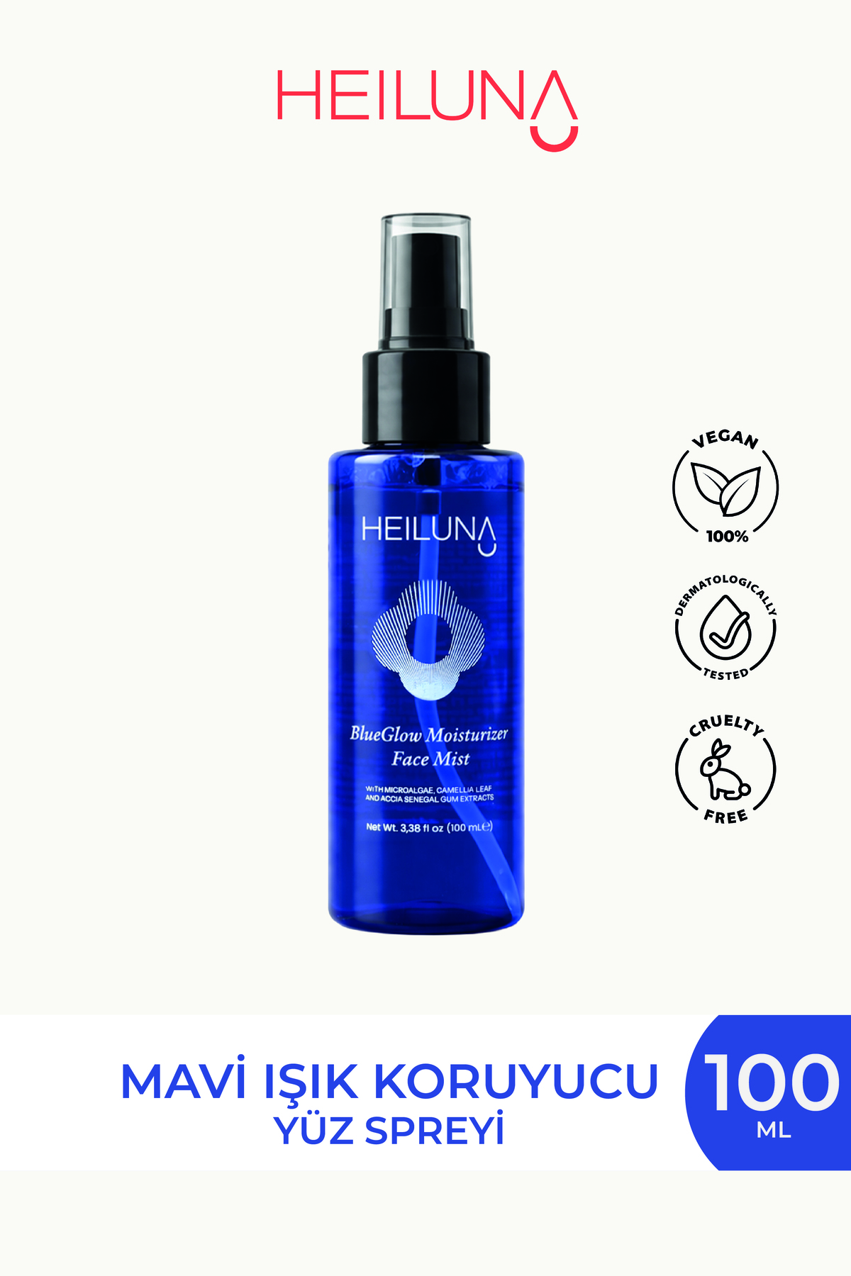 Heiluna Mavi Işık Koruyucu Işıltı Veren Yüz Spreyi | Mikroalg & Akasya Senegal | 100 ml — 5048
