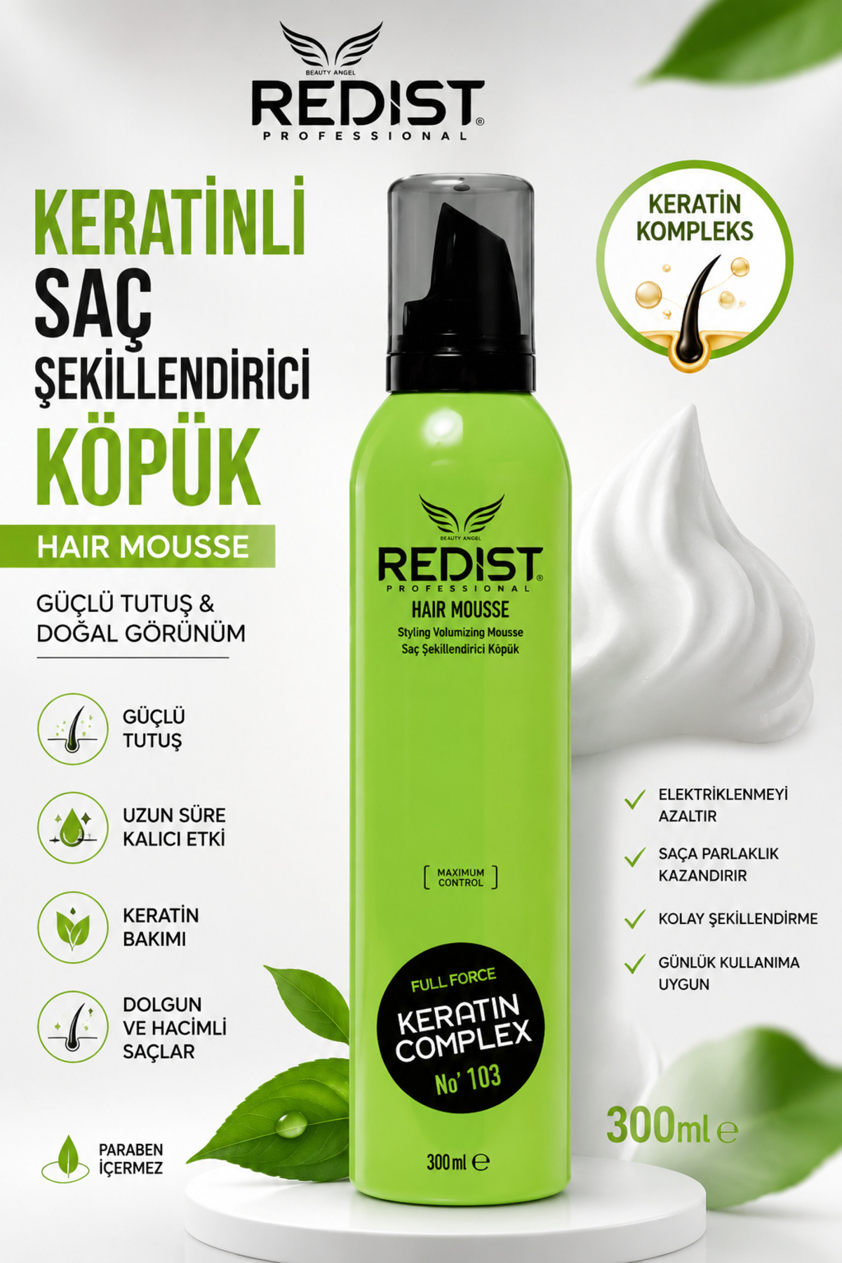 Keratin Saç Köpüğü 300 ML | Profesyonel Hacim, Bakımlı Görünüm ve Gün Boyu Kalıcı Şekil — SAÇKÖPÜĞÜ-KERATİN300ML — تصویر 5 از 6