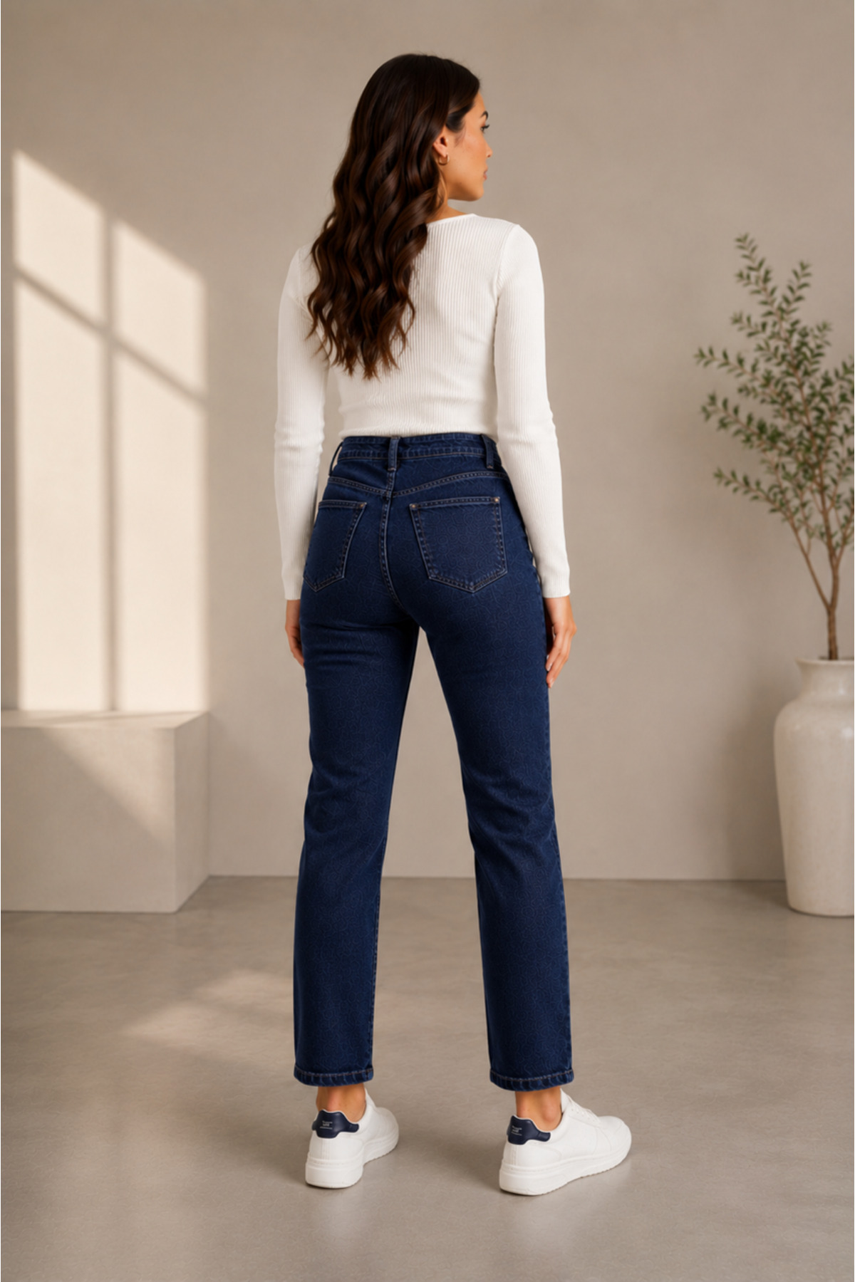 DELDNM Zera Kadın Premium Koyu Mavi Yüksek Bel Likralı Trend Mom Jean görsel 3