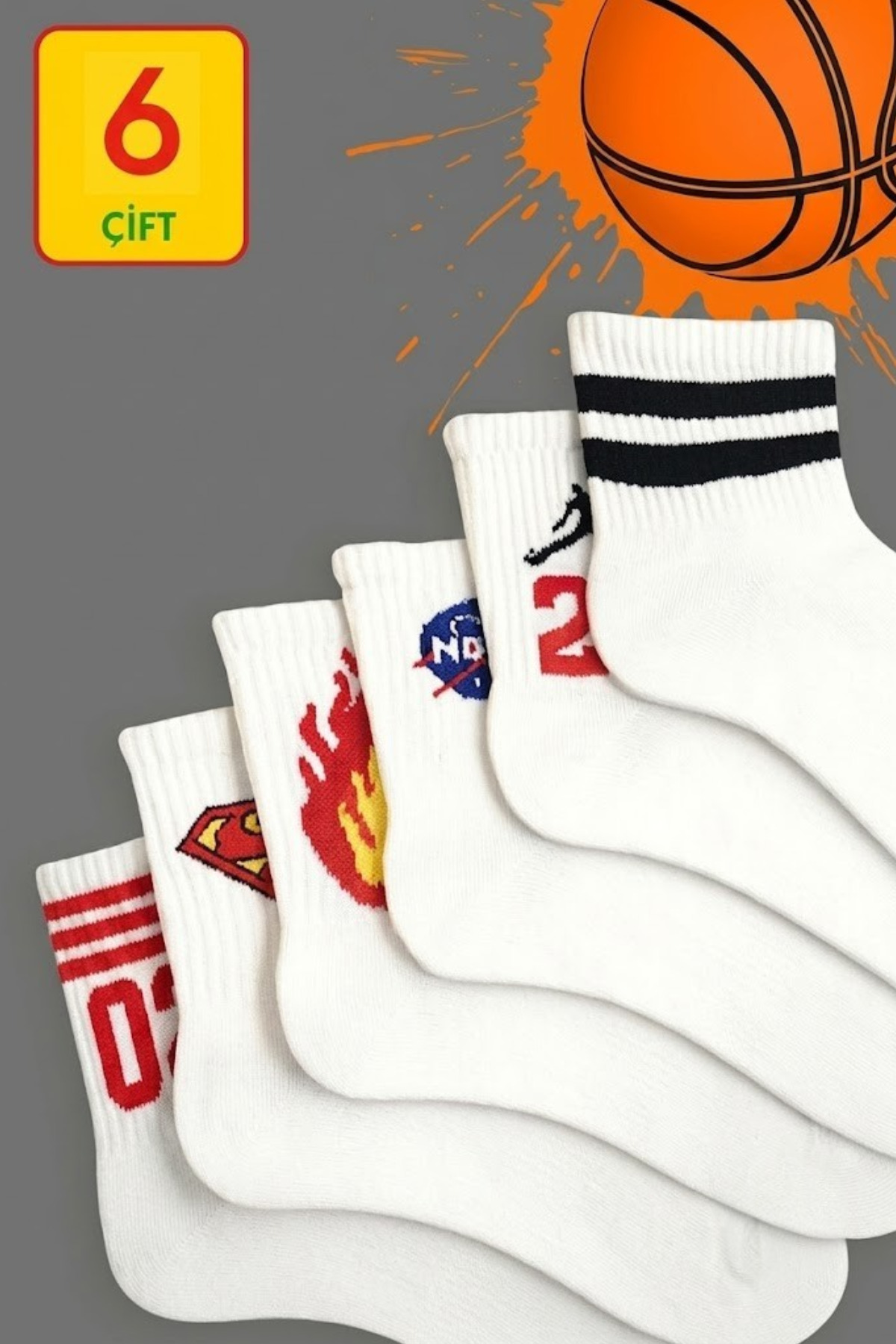 Esinti Women's Men's 6 Pairs Patterned Long Cotton Socks – Sneaker Compatible College Style
