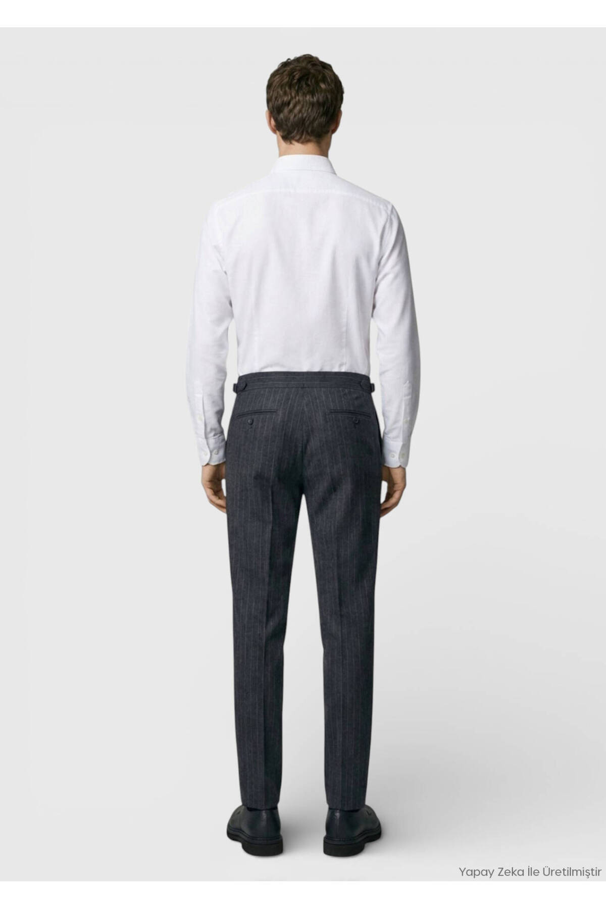 Antrasit Çizgili Dokuma Slim Fit Casual Yün Karışımlı Pantolon — رنگارنگ 10156996 — تصویر 4 از 6