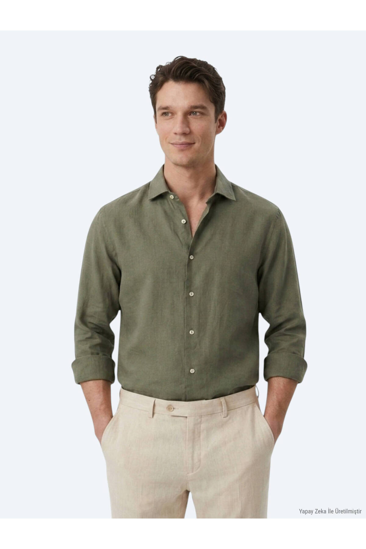 Kip Haki Regular Fit Uzun Dokuma Casual Pamuk Karışımlı Gömlek — خاکی 53826