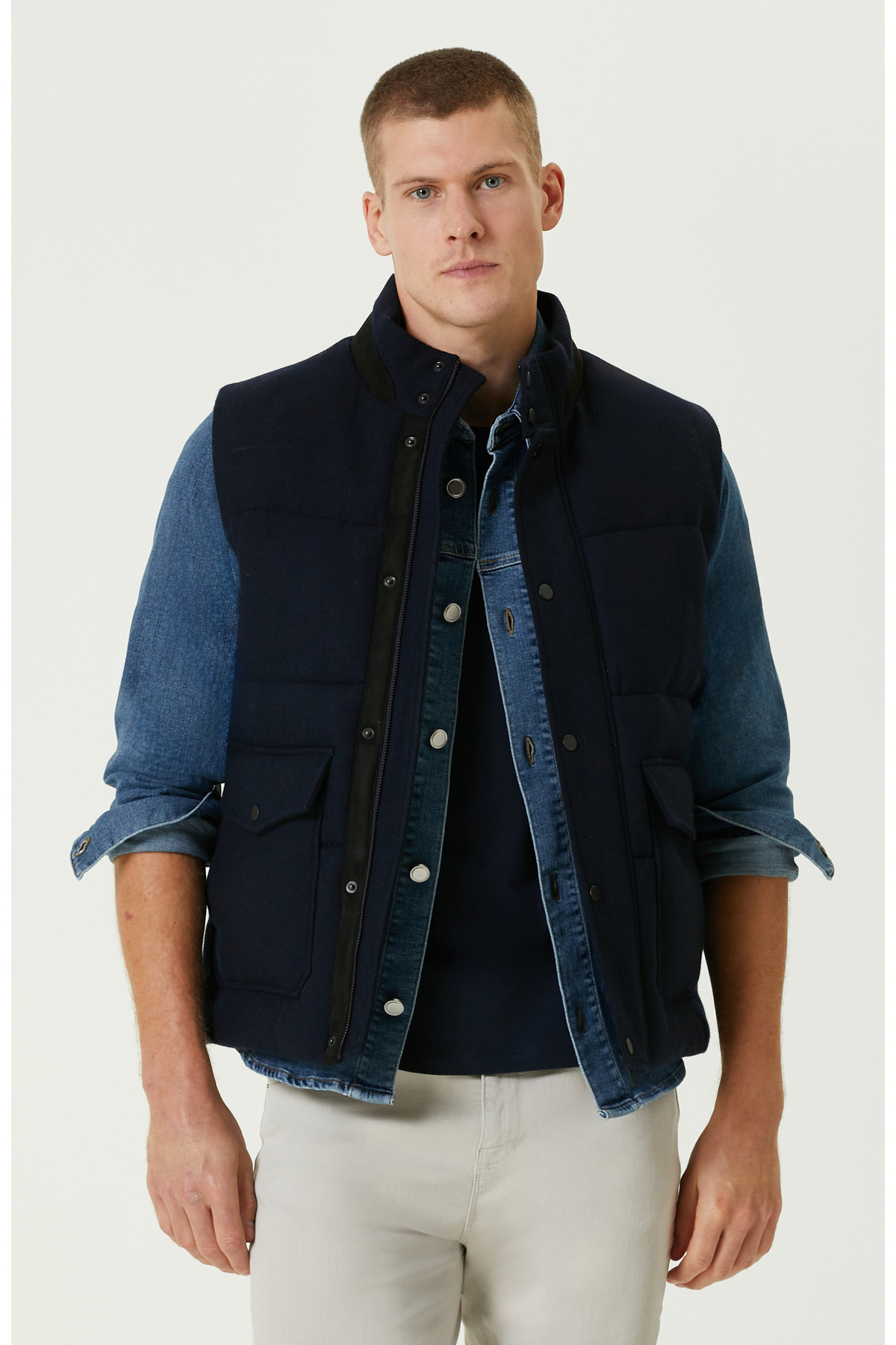 Network Lacivert Yün Karışımlı Puffer Casual Yelek