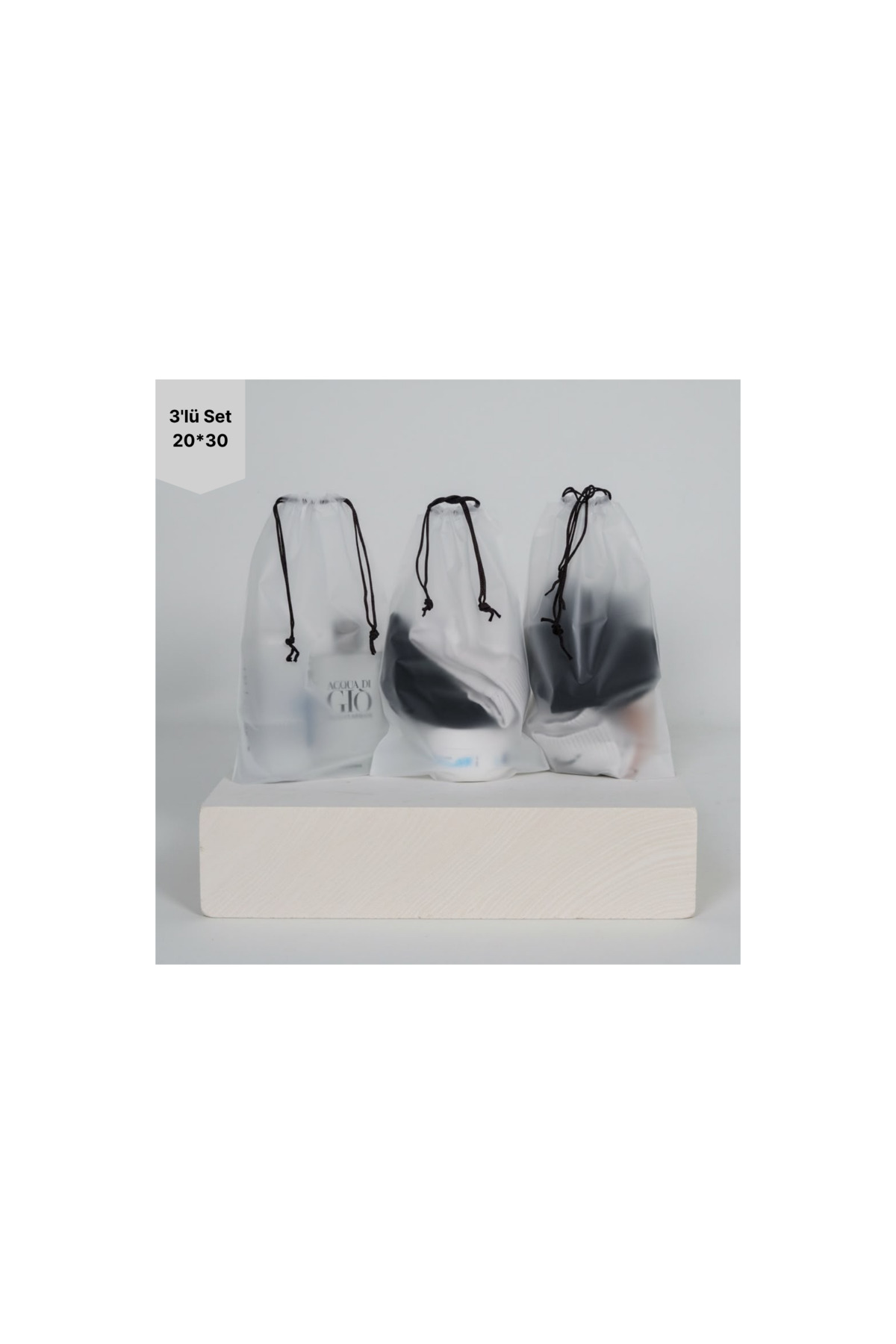 3lü Set 20*30cm (small) Su Geçirmez Büzme Ipli Kozmetik Makyaj Tatil Çantası — آبی ŞMÇ09 — تصویر 3 از 8