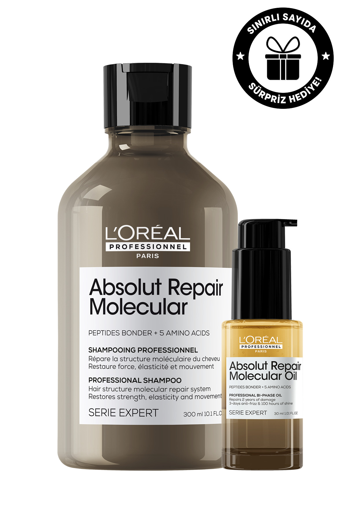 L'oreal Professionnel Tüm Yıpranmış Saçlar için Moleküler Onarım ve Parlaklık Sağlayan İkili Saç Bakım Seti — 3474637292423S2