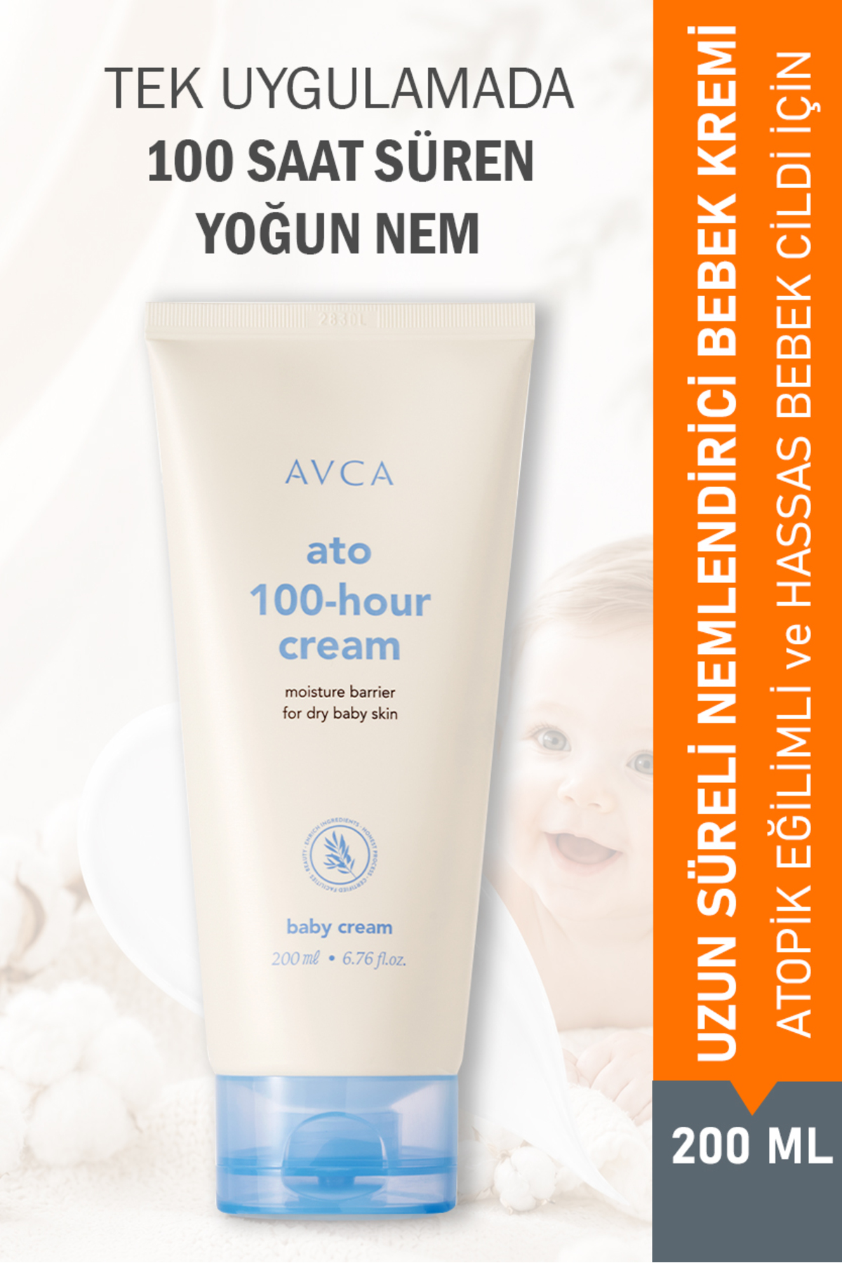 AVCA Atopi Nemlendirici Bebek Kremi 100 Saat Nem Destekli Hassas Bakım - 200 ml — AVC-ATO-100H-200