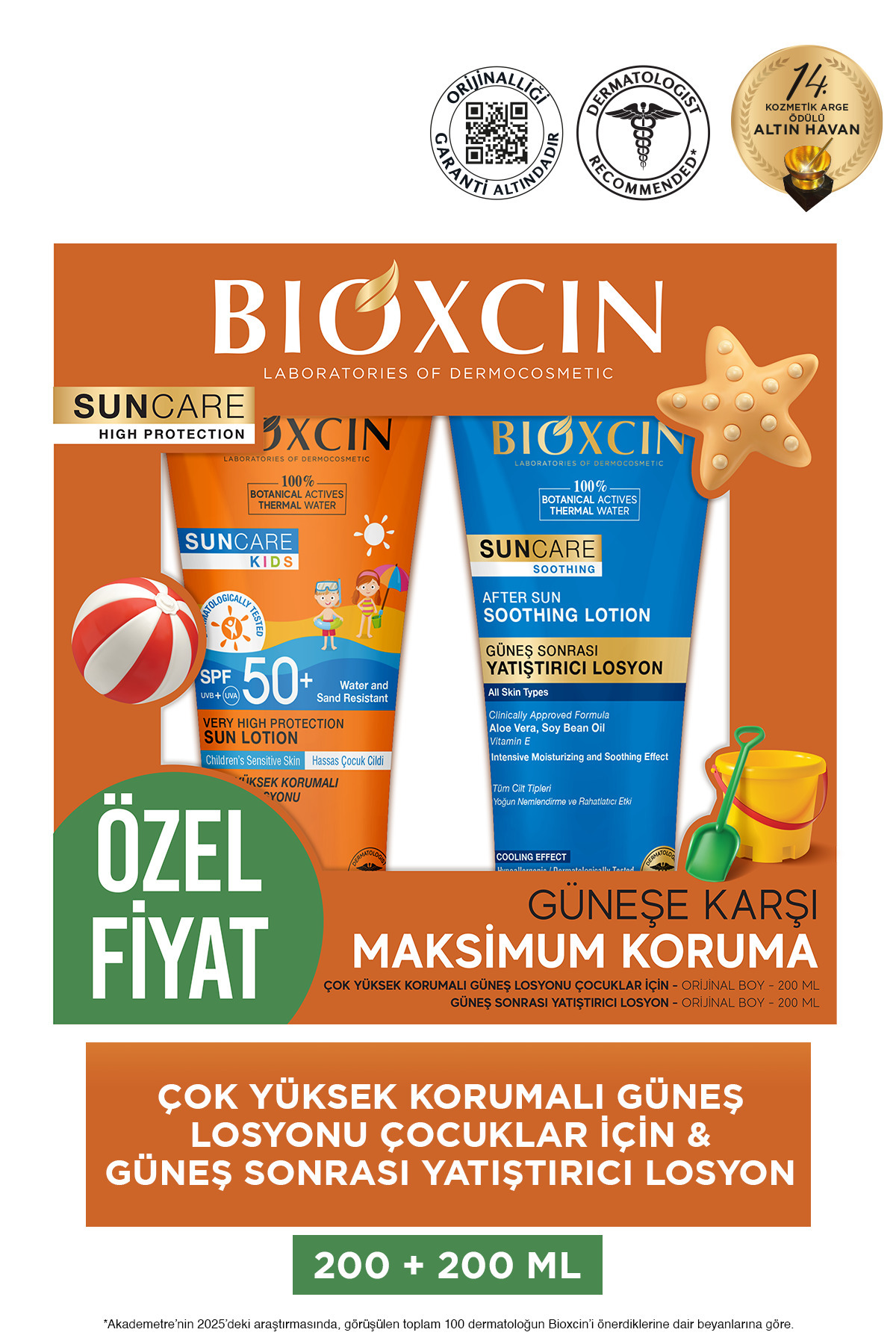 Sun Care Çok Yüksek Korumalı Çocuk Güneş Kremi 50Spf After Sun Hediyeli - % 100 Botanik Aktif 200 ml — B10241