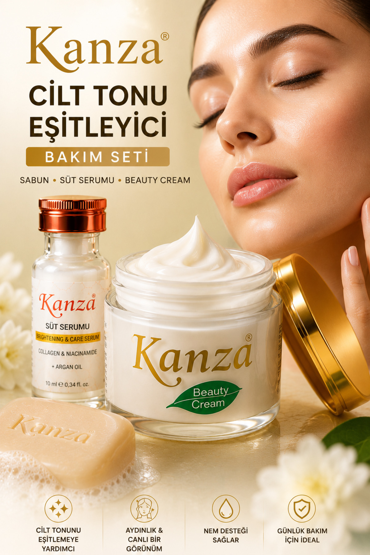 Cilt Beyazlatıcı, Cilt Tonu Eşitleyici 3'lü Bakım Seti — KANZA