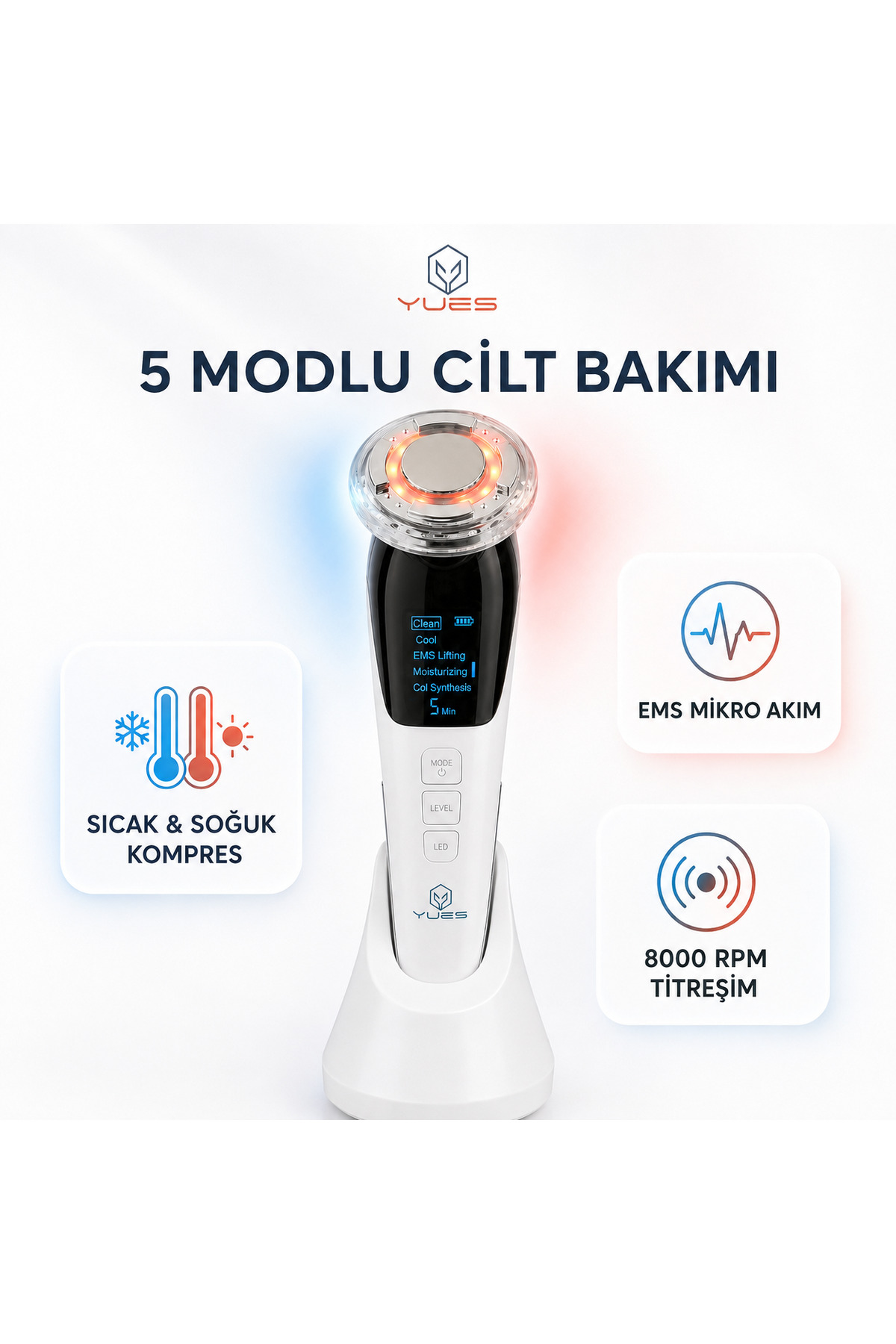 Akıllı Güzellik Robotu – 5 Mod, Sıcak/Soğuk Kompres, EMS Mikro Akım, Cilt Temizleme & Germe — سفید D818 — تصویر 4 از 9