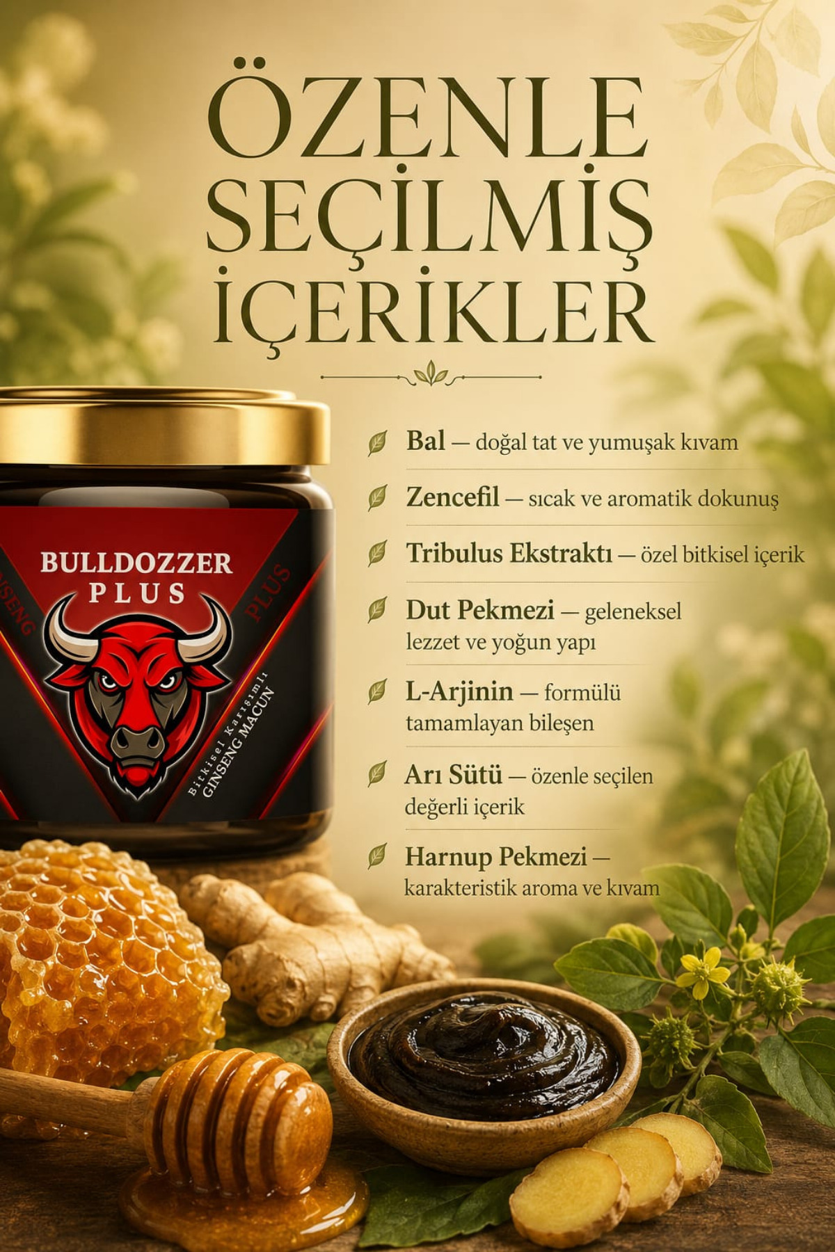 Ginseng, Çakşır Otu, Panax Içeren Kuvvet Bitkisel Karışımlı Macunu 240 gr BullDozzer — BZPLS1 — تصویر 3 از 6