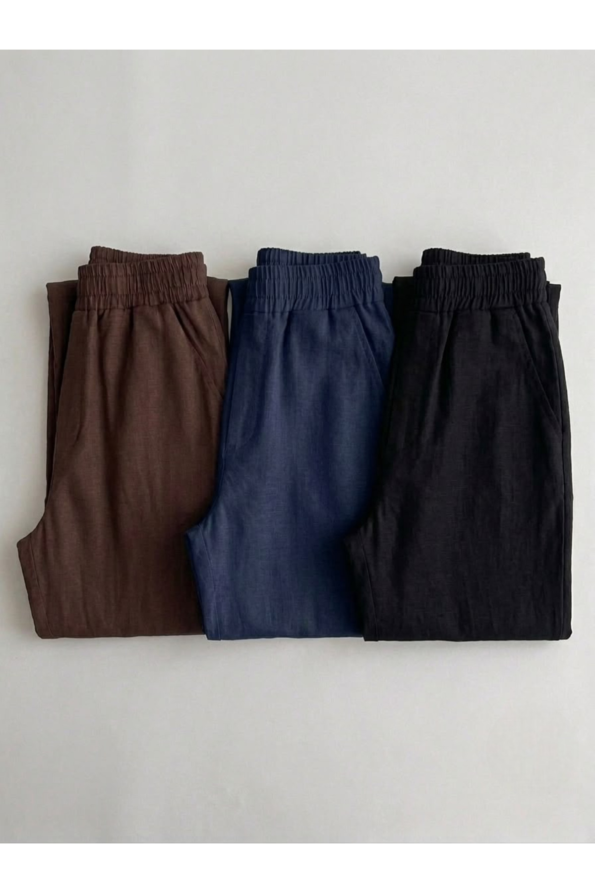 Erkek Beli Lastikli 3 Lü Rahat Kalıp Keten Pantolon — رنگارنگ 159753