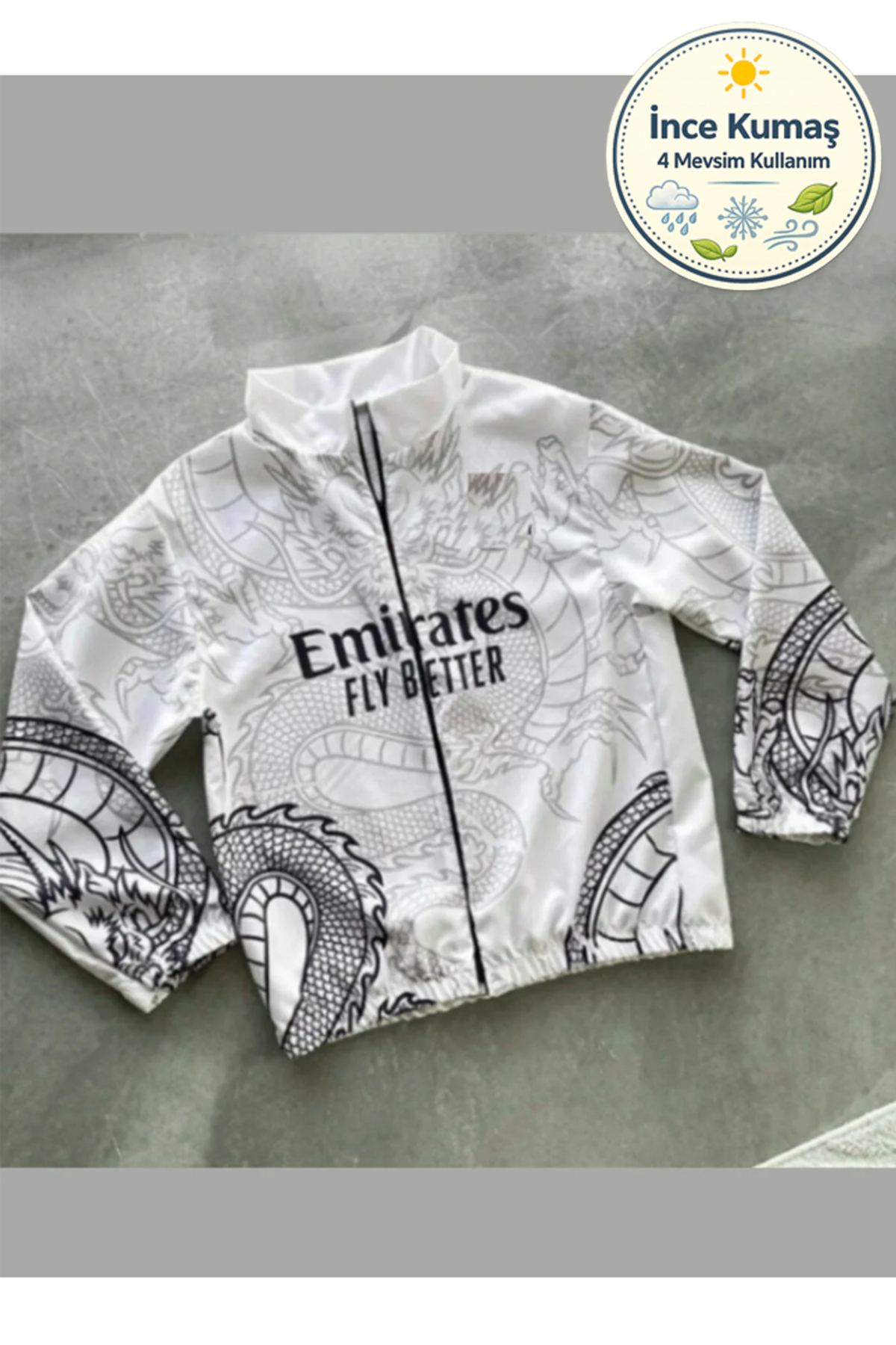 Fly Emirates Unisex Dijital Baskılı Paraşüt Oversize Baskılı Siyah Rüzgarlık Yağmurluk İnce Ceket — سفید MMTTKM1
