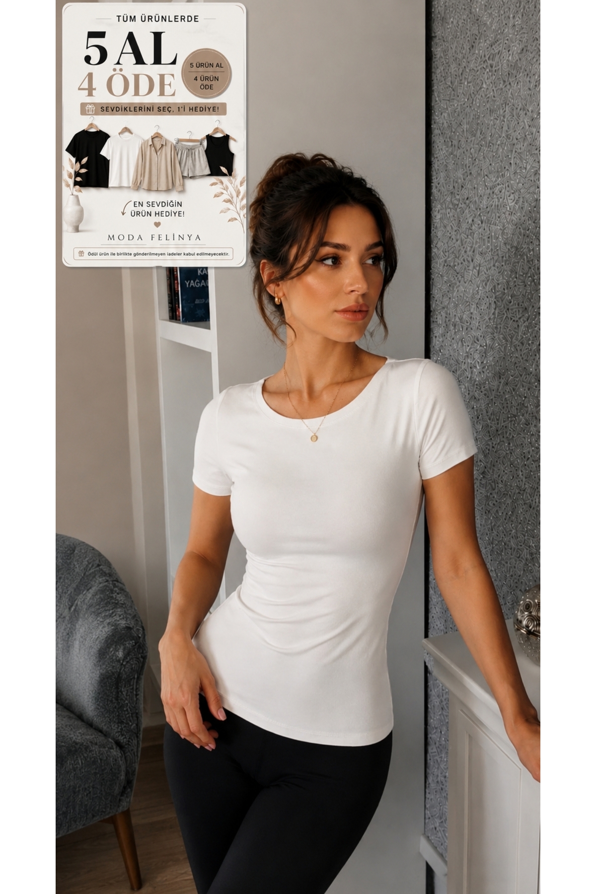 moda felinya Women's Short Sleeved Princess Collar Off-White Buzzy Modal Body T-Shirt Bluz