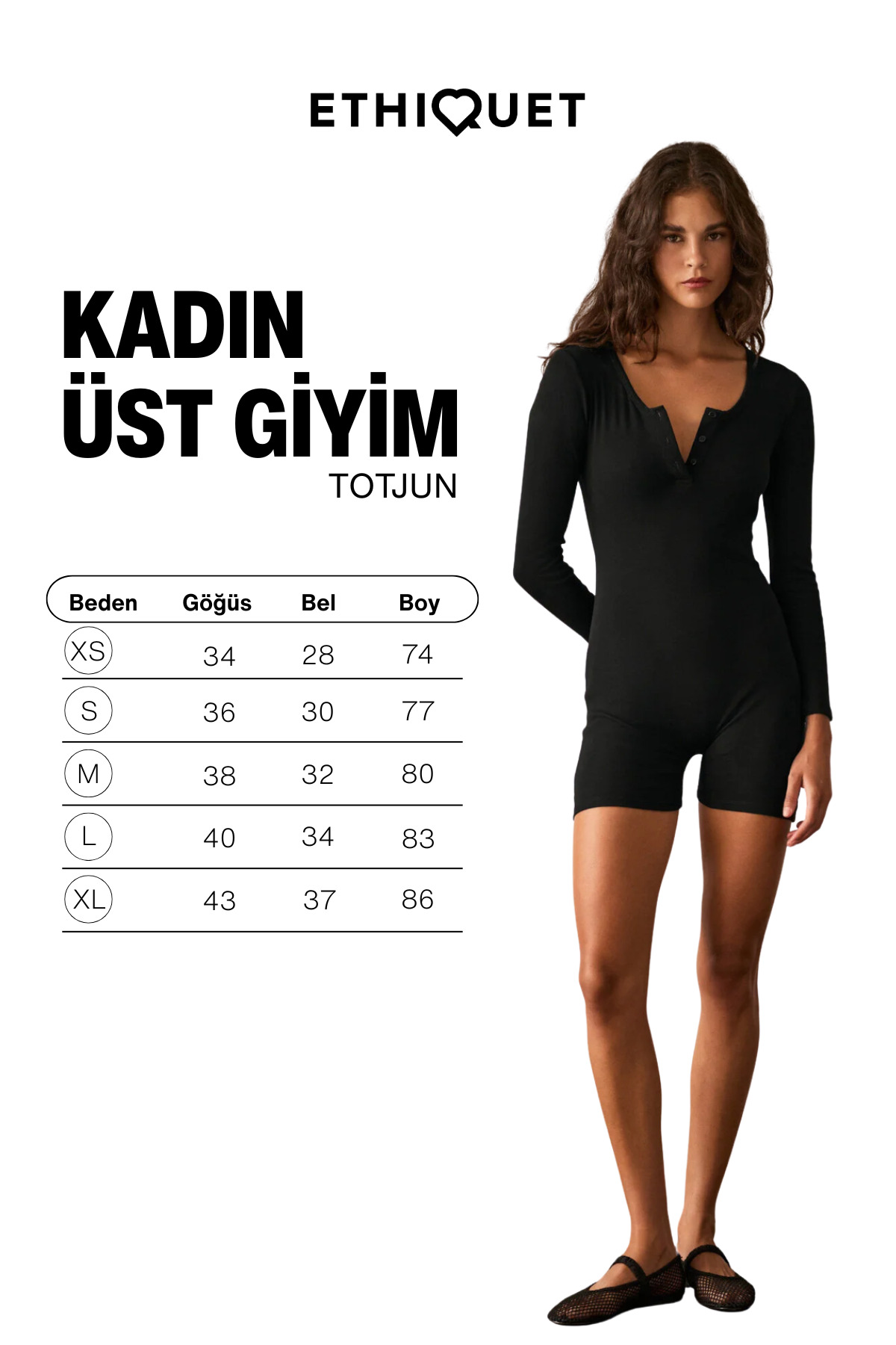 ETHIQUET TOTJUN Kadın Yumuşak Ve Esnek Kumaşlı Oyuk Yakalı Ve Düğmeli Vucuda Oturan Kısa Siyah Tulum görsel 7